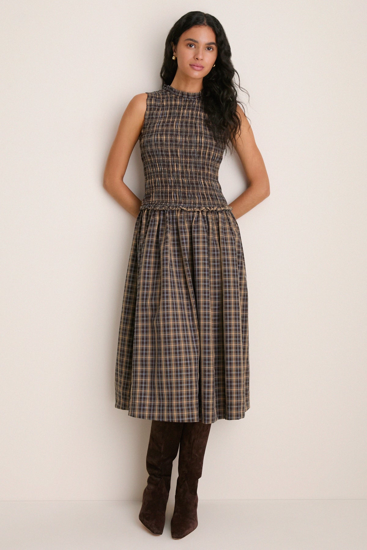 Harvest Tartan Smocked Olivia Midi Dress