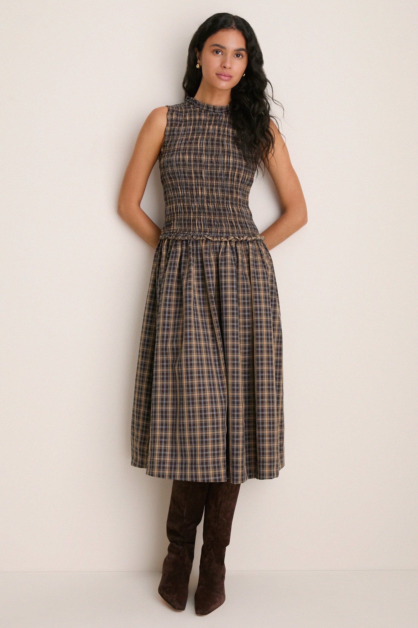 Harvest Tartan Smocked Olivia Midi Dress