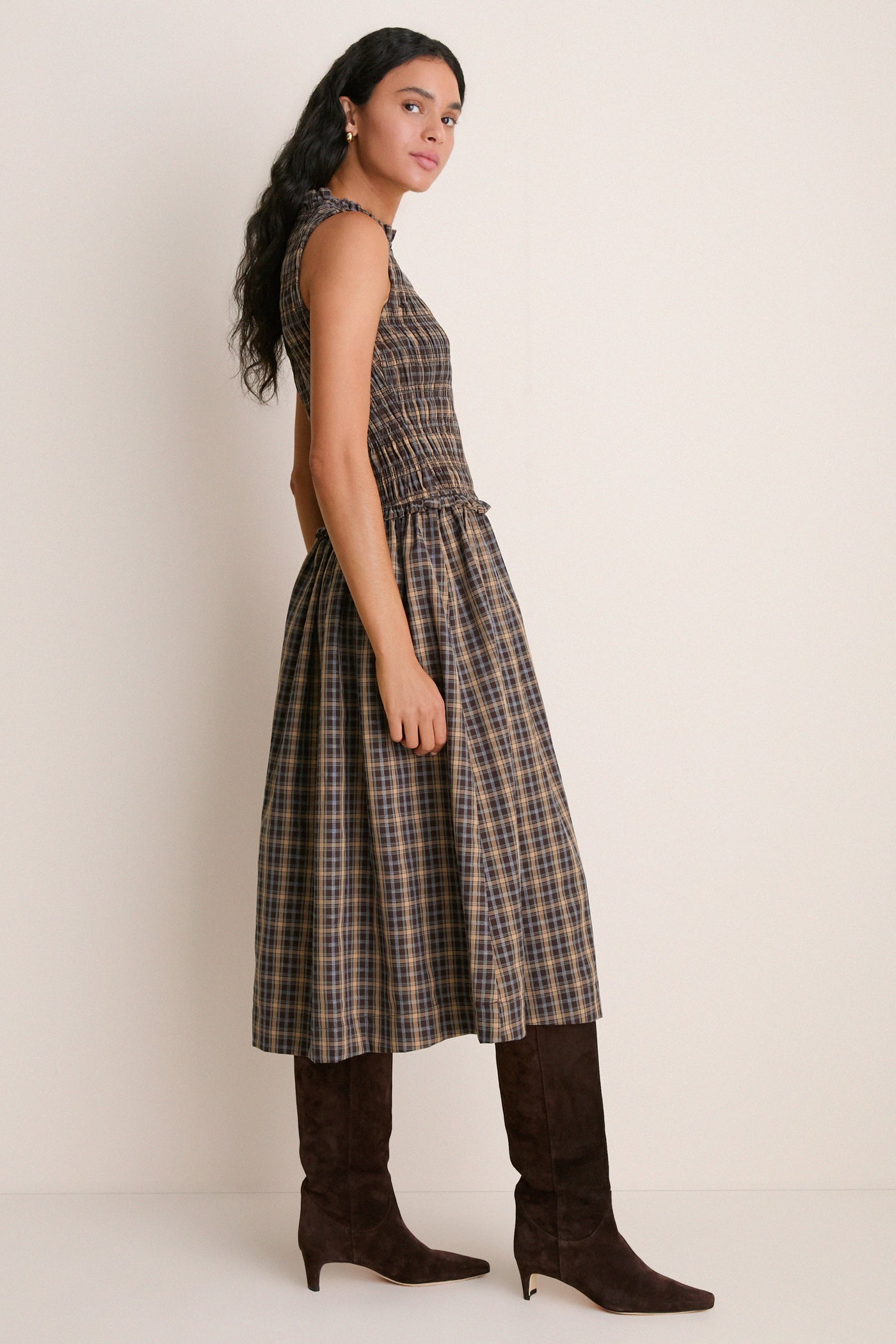 Harvest Tartan Smocked Olivia Midi Dress