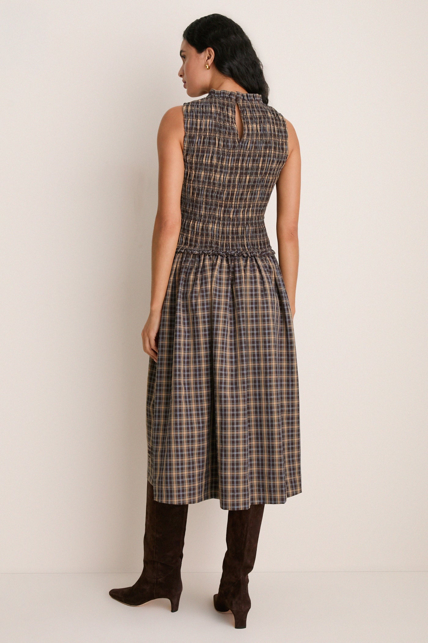 Harvest Tartan Smocked Olivia Midi Dress
