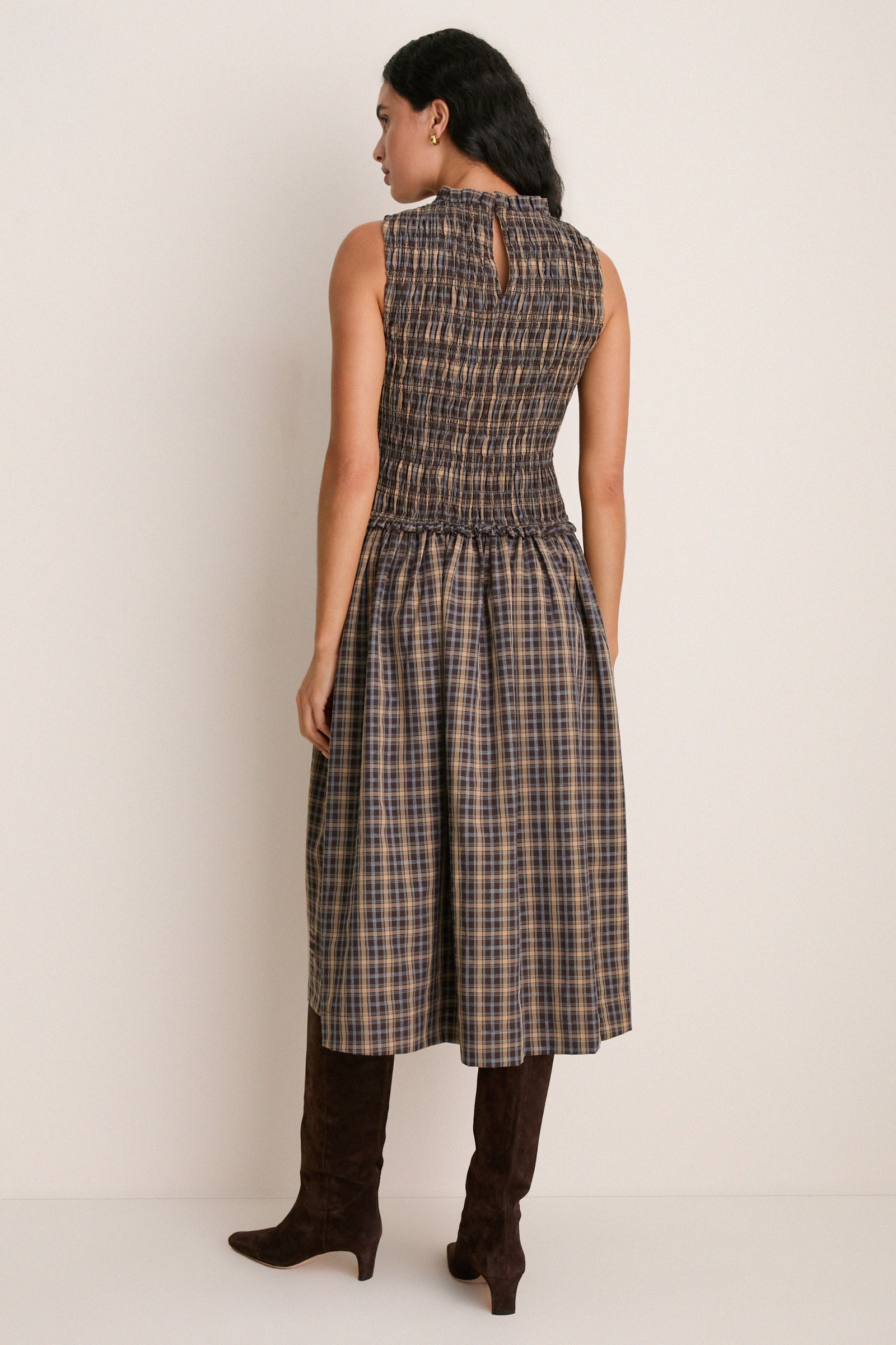 Harvest Tartan Smocked Olivia Midi Dress