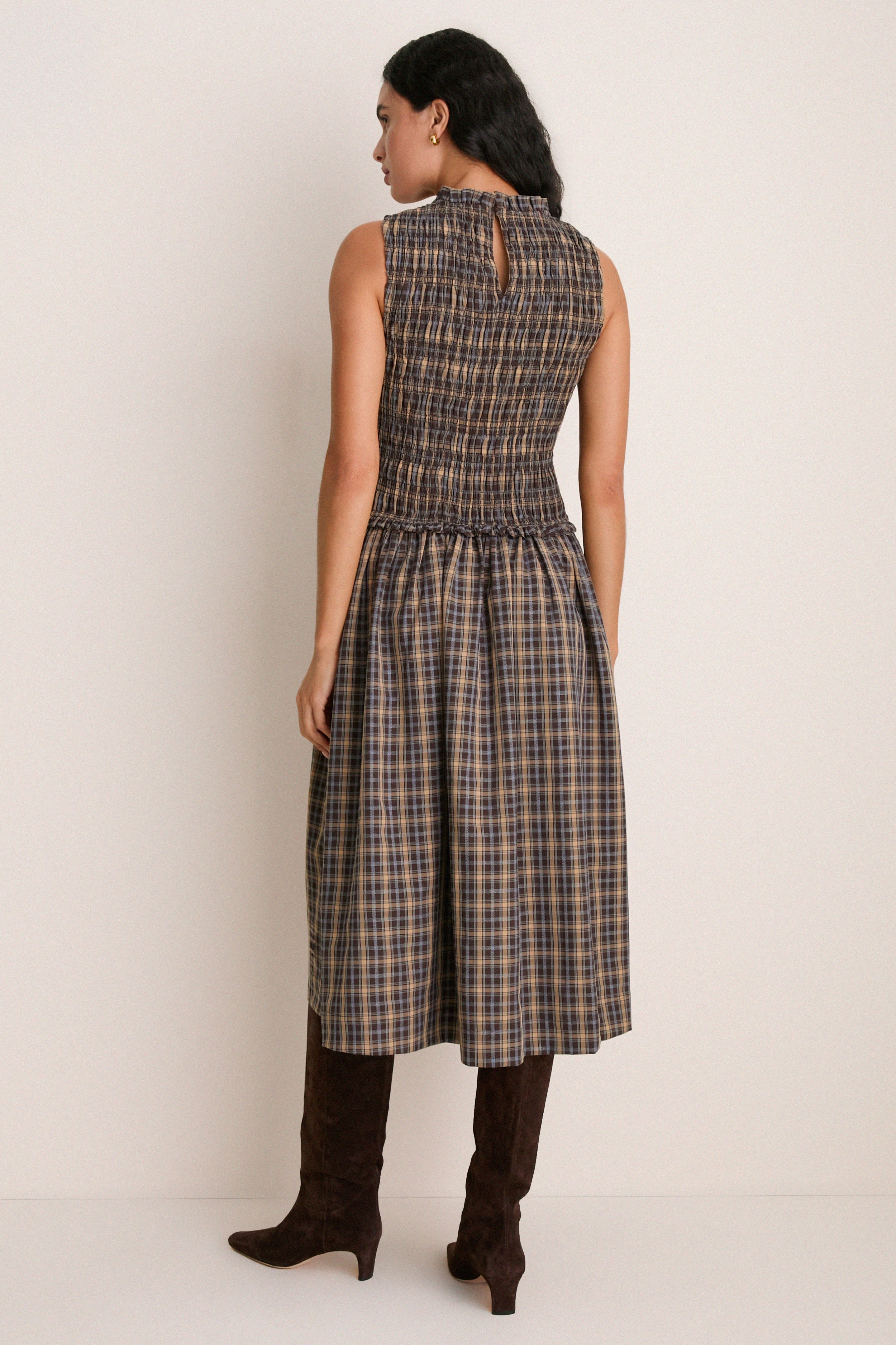 Harvest Tartan Smocked Olivia Midi Dress