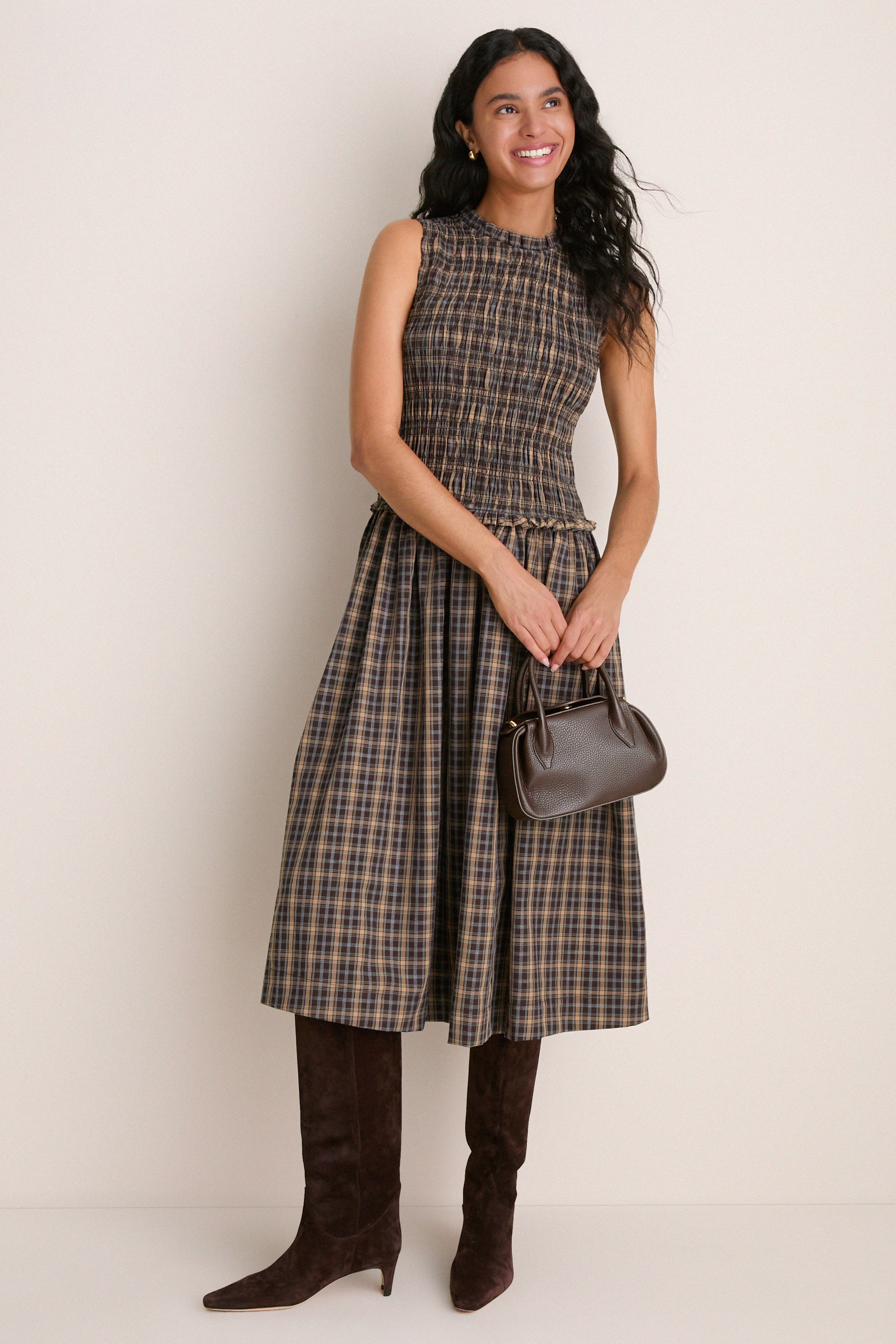 Harvest Tartan Smocked Olivia Midi Dress