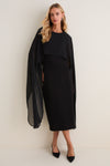 Black Chiffon Asymmetrical Audra Midi Dress
