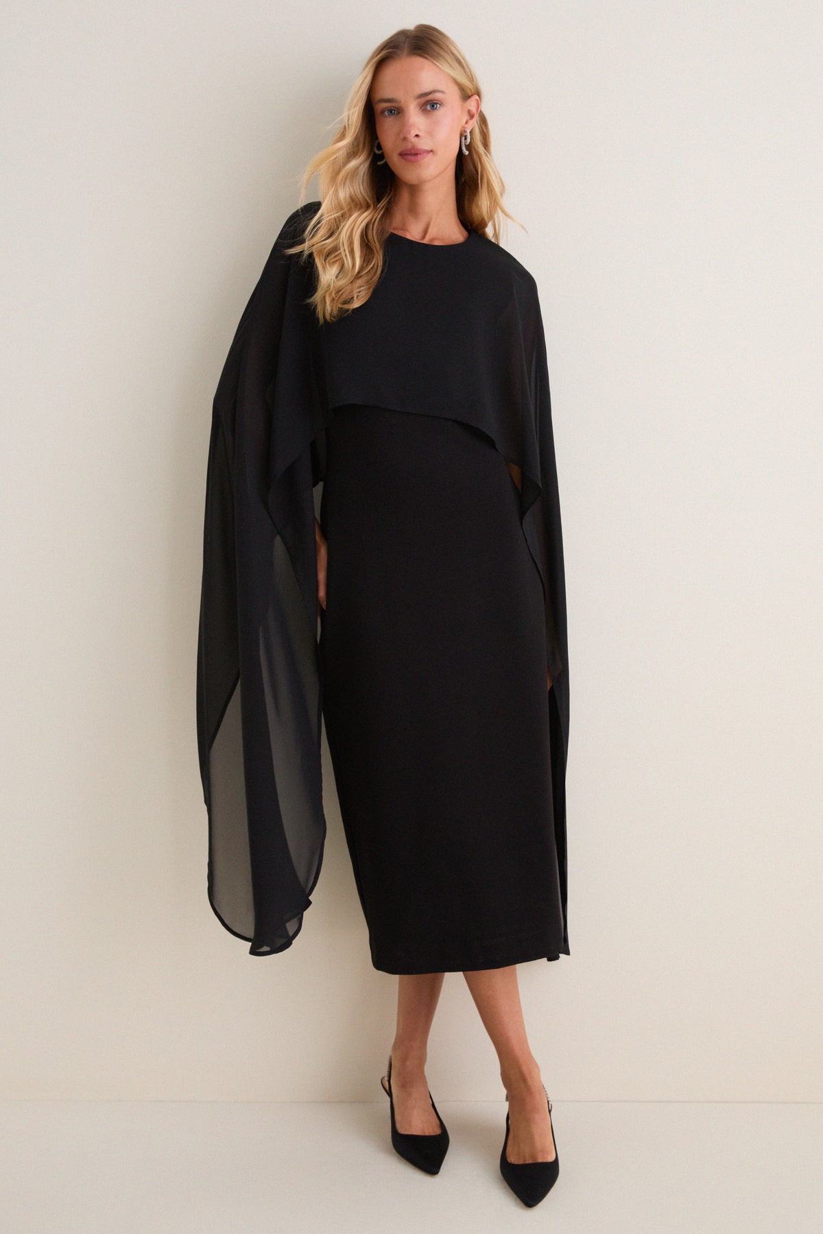 Black Chiffon Asymmetrical Audra Midi Dress