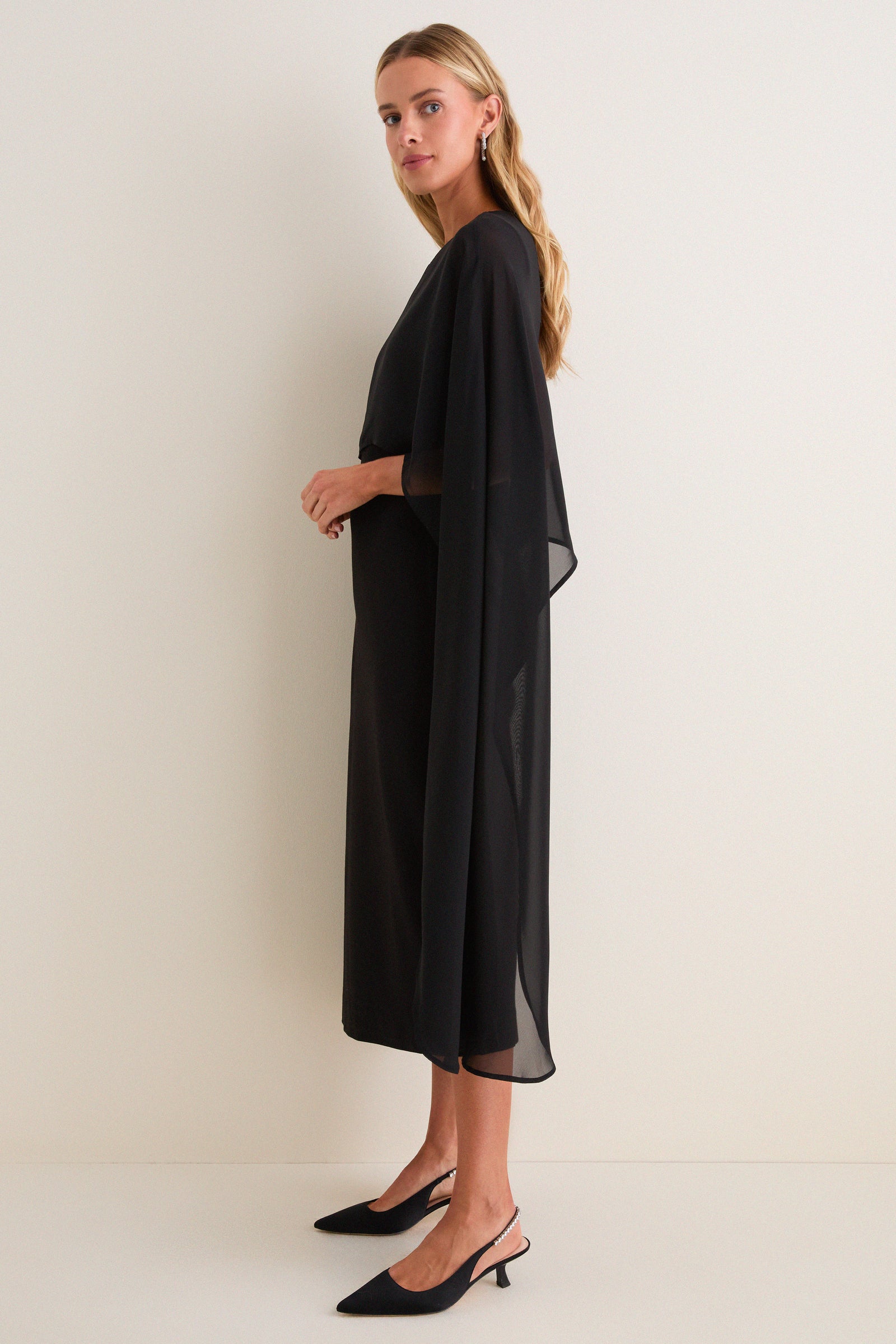 Black Chiffon Asymmetrical Audra Midi Dress