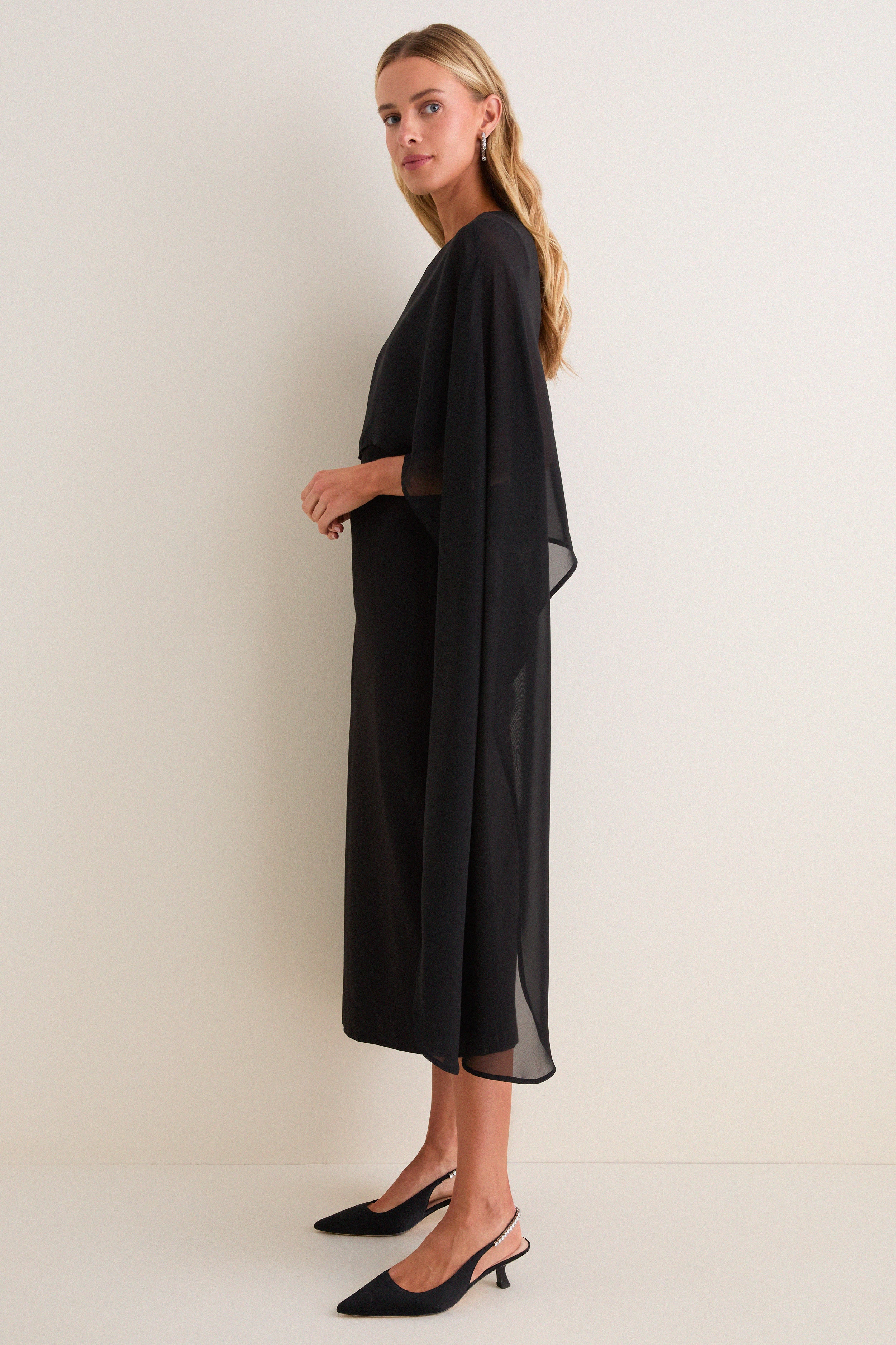 Black Chiffon Asymmetrical Audra Midi Dress