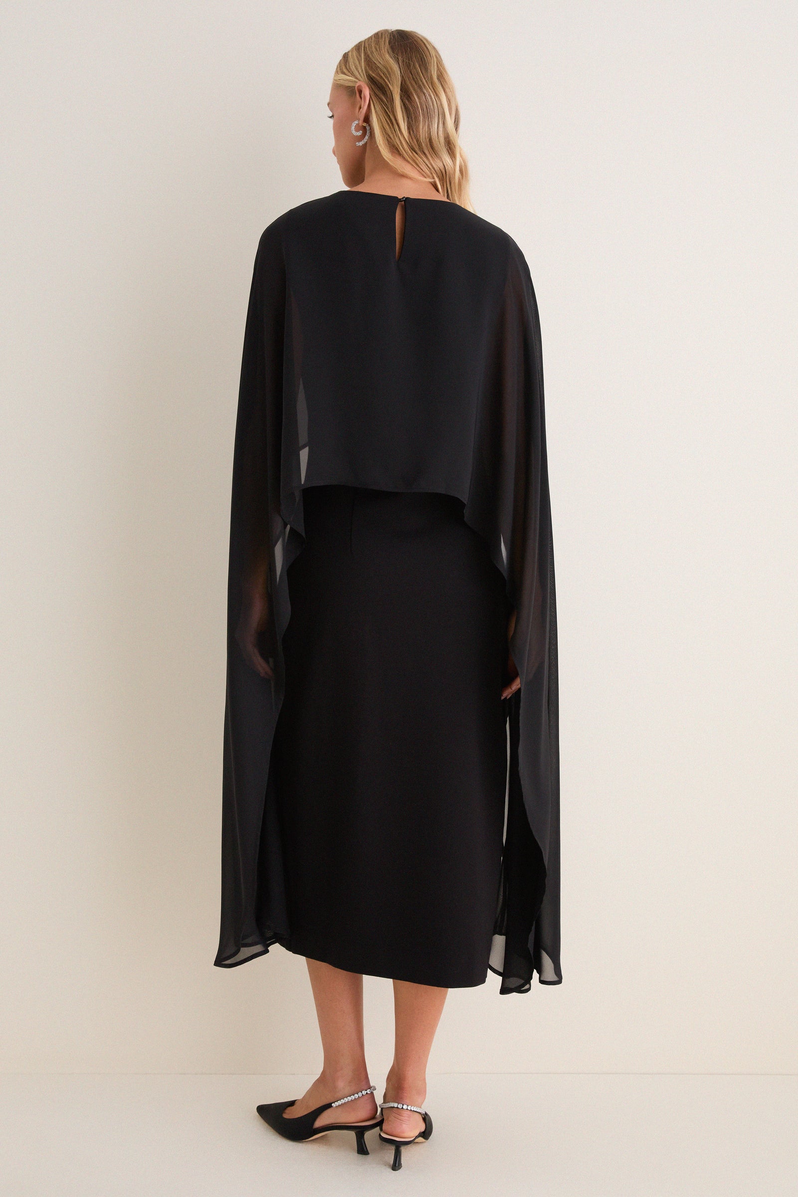 Black Chiffon Asymmetrical Audra Midi Dress