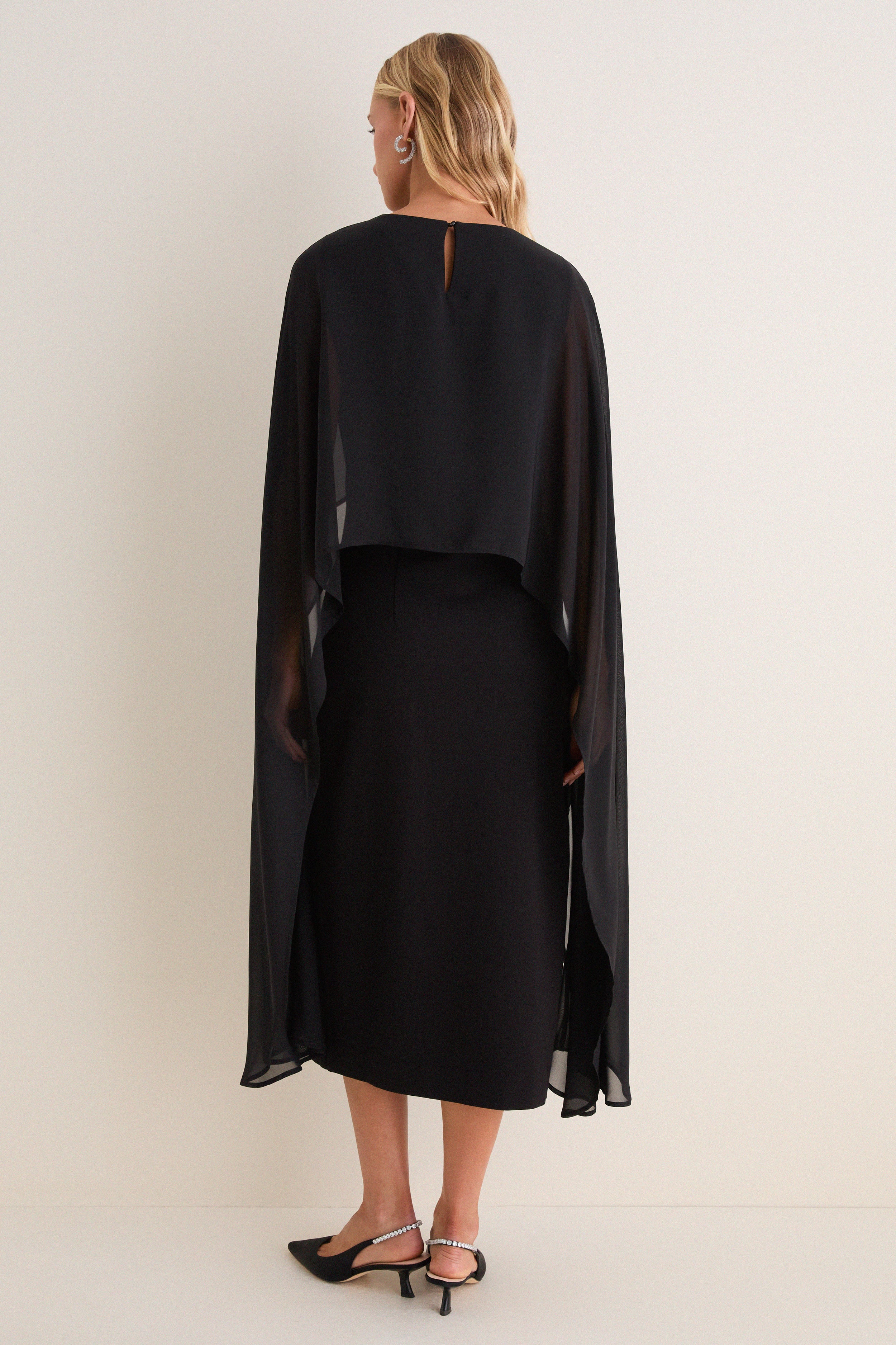 Black Chiffon Asymmetrical Audra Midi Dress