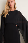 Black Chiffon Asymmetrical Audra Midi Dress