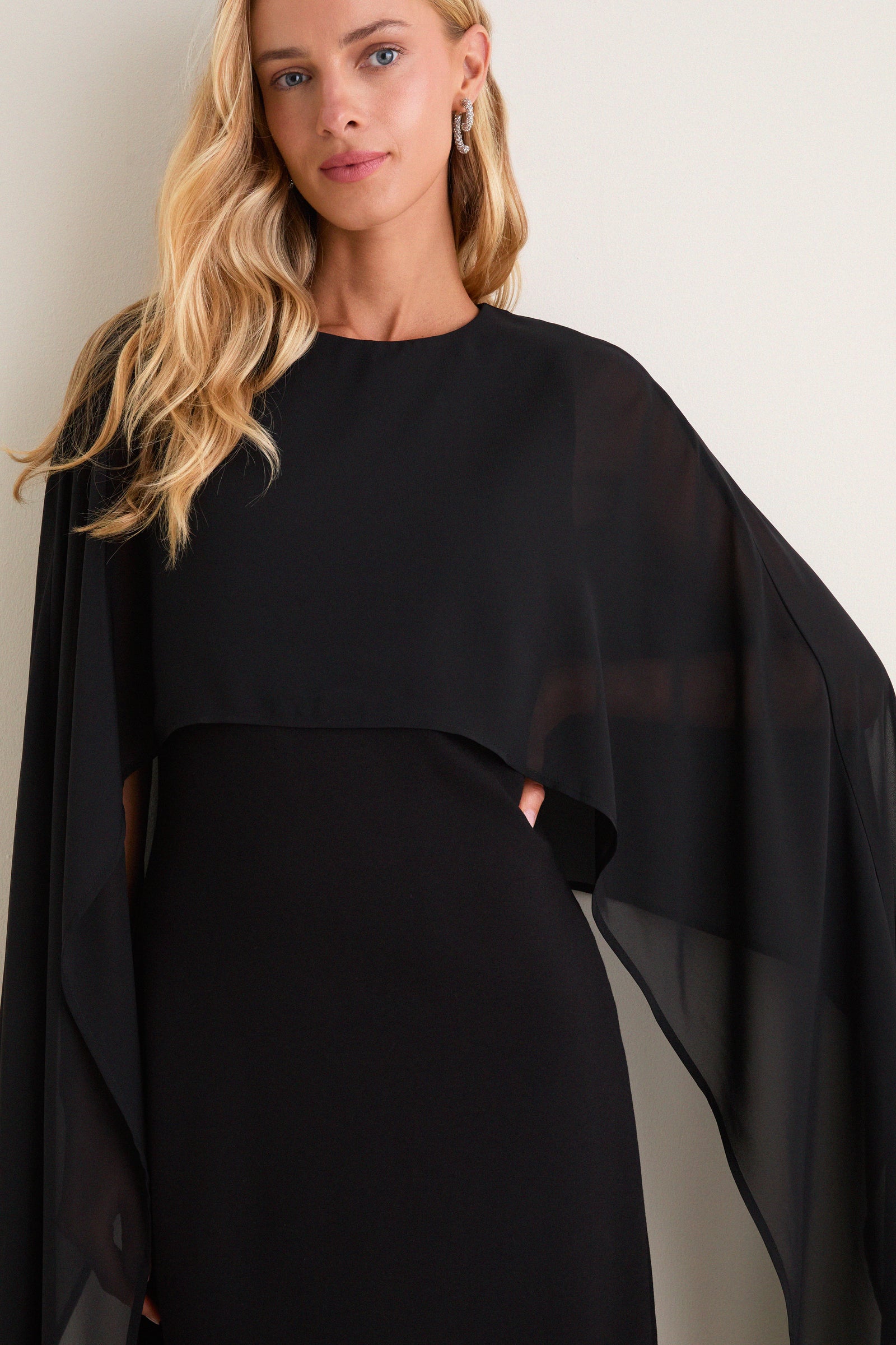 Black Chiffon Asymmetrical Audra Midi Dress