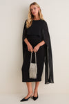 Black Chiffon Asymmetrical Audra Midi Dress