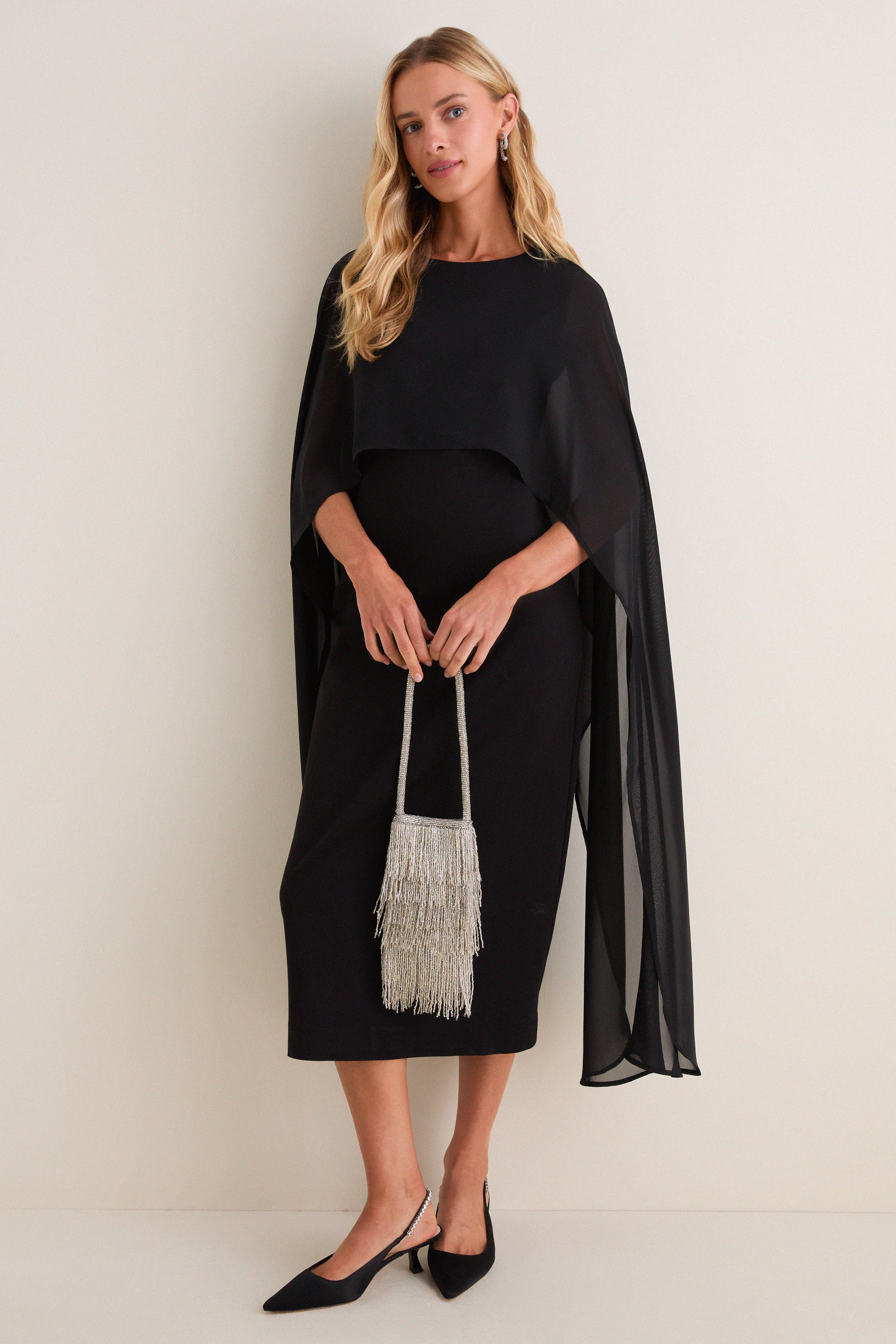 Black Chiffon Asymmetrical Audra Midi Dress