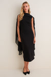Black Chiffon Asymmetrical Audra Midi Dress