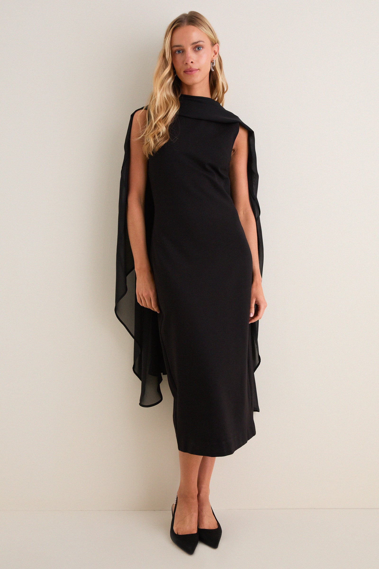 Black Chiffon Asymmetrical Audra Midi Dress