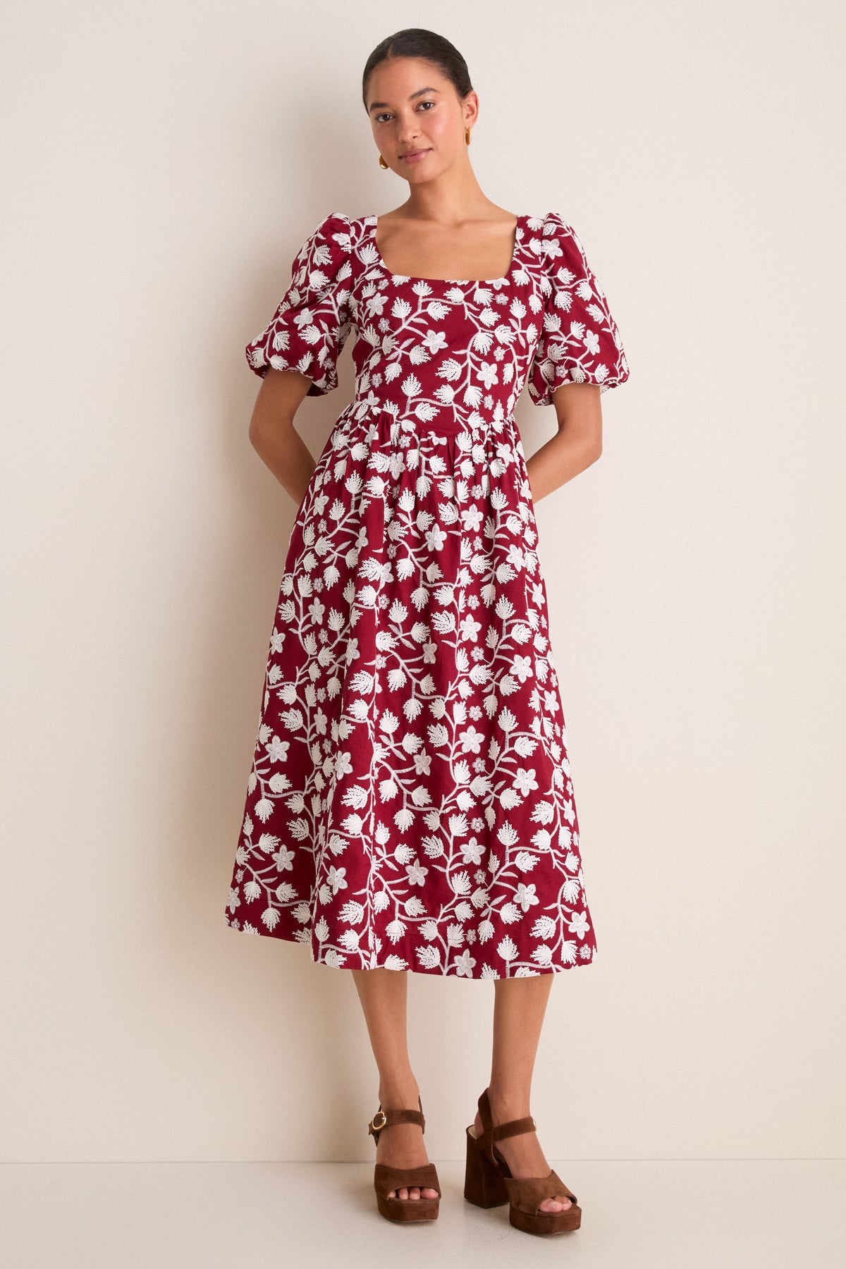 Wildflower Vine Floral Embroidered Mira Midi Dress