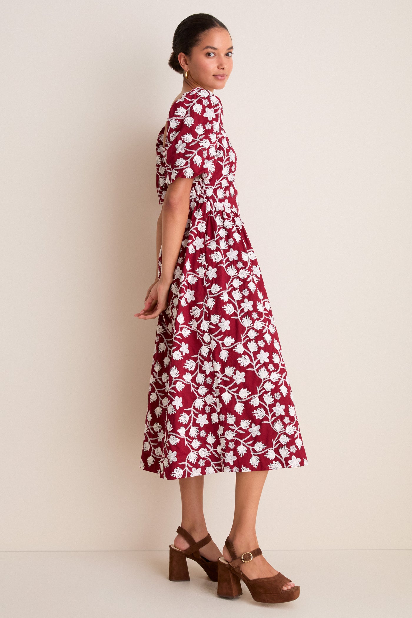 Wildflower Vine Floral Embroidered Mira Midi Dress