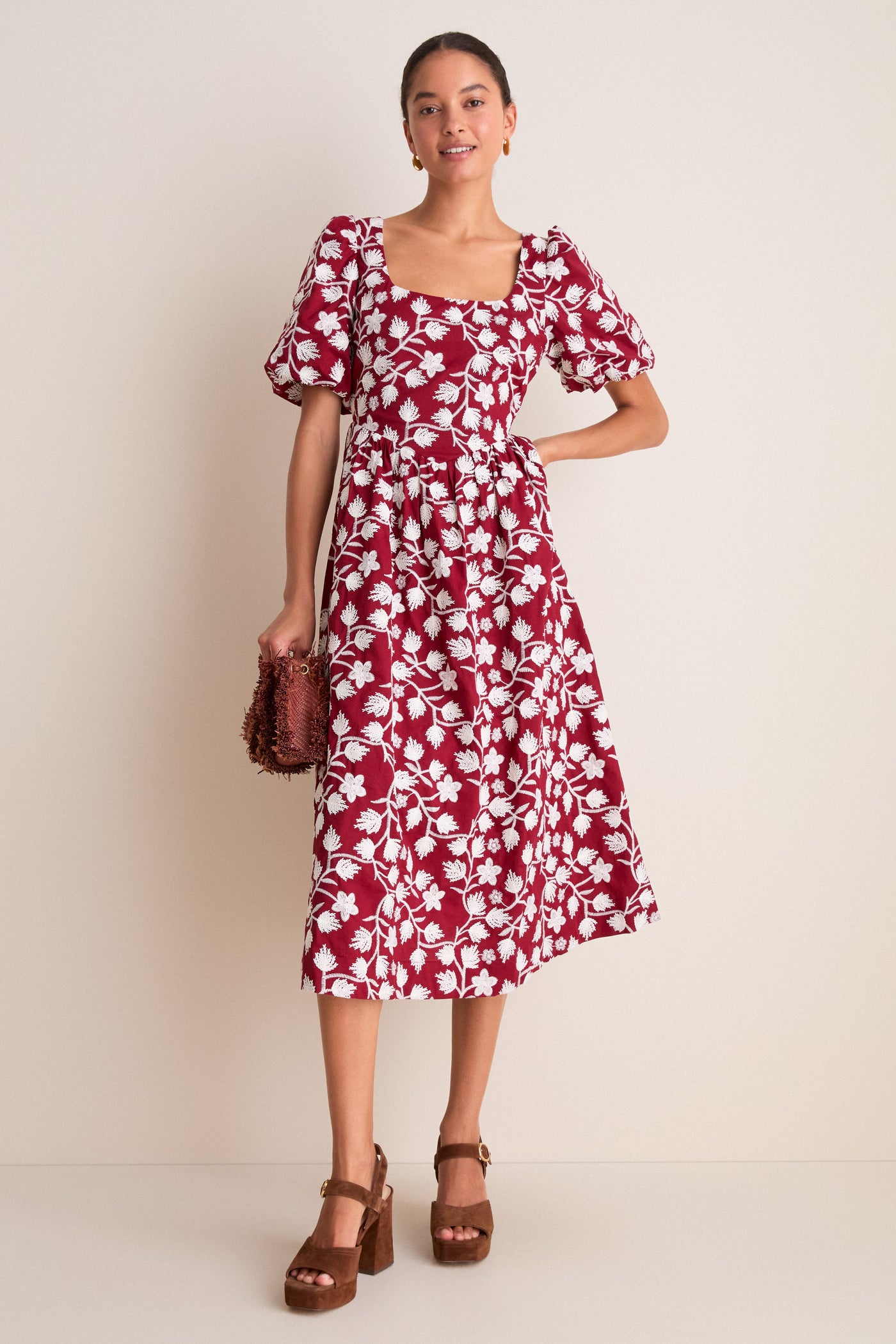 Wildflower Vine Floral Embroidered Mira Midi Dress
