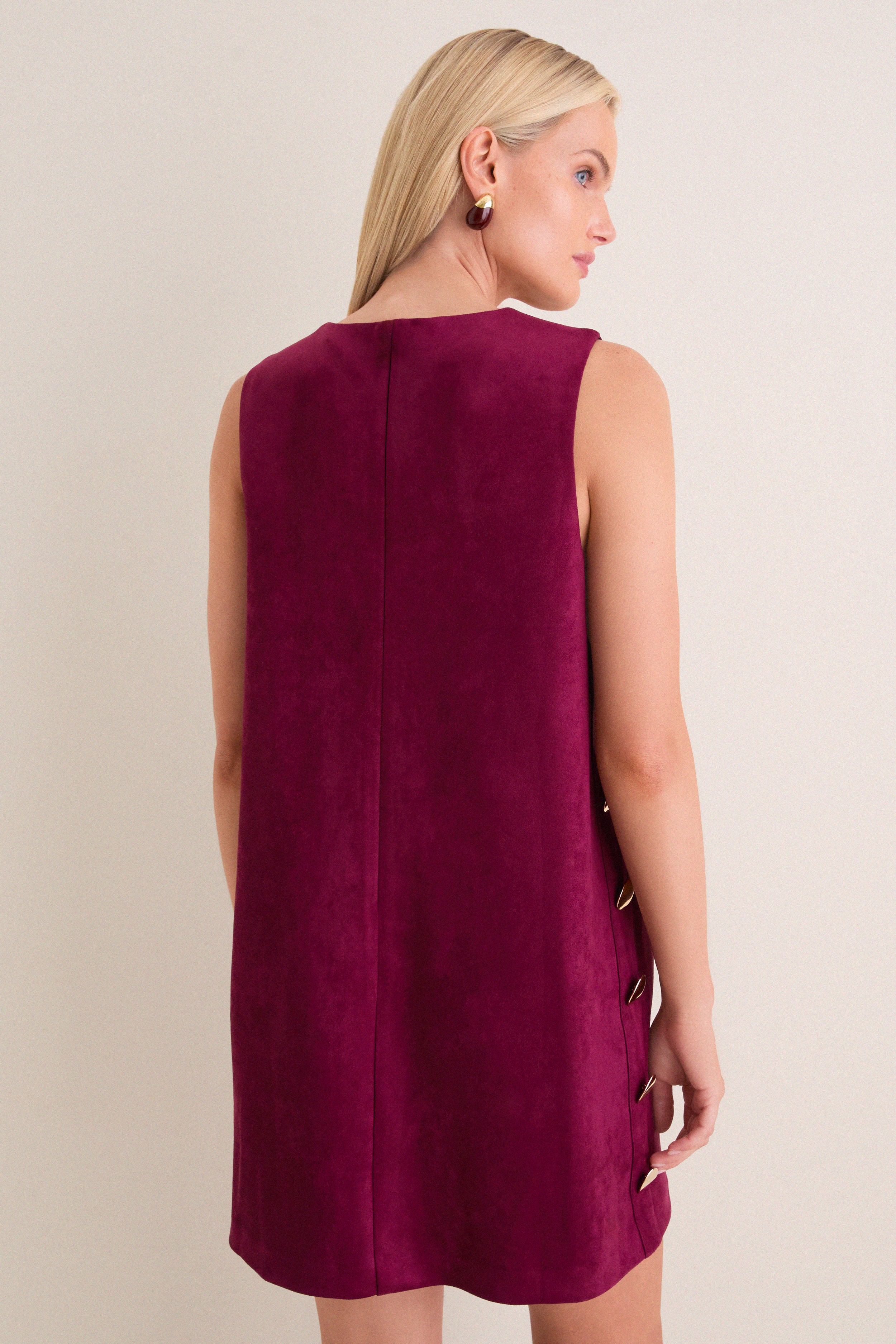 Merlot Faux Suede Button Bitsy Dress