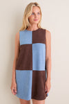 Ice Blue & Chocolate Faux Suede Beth Dress