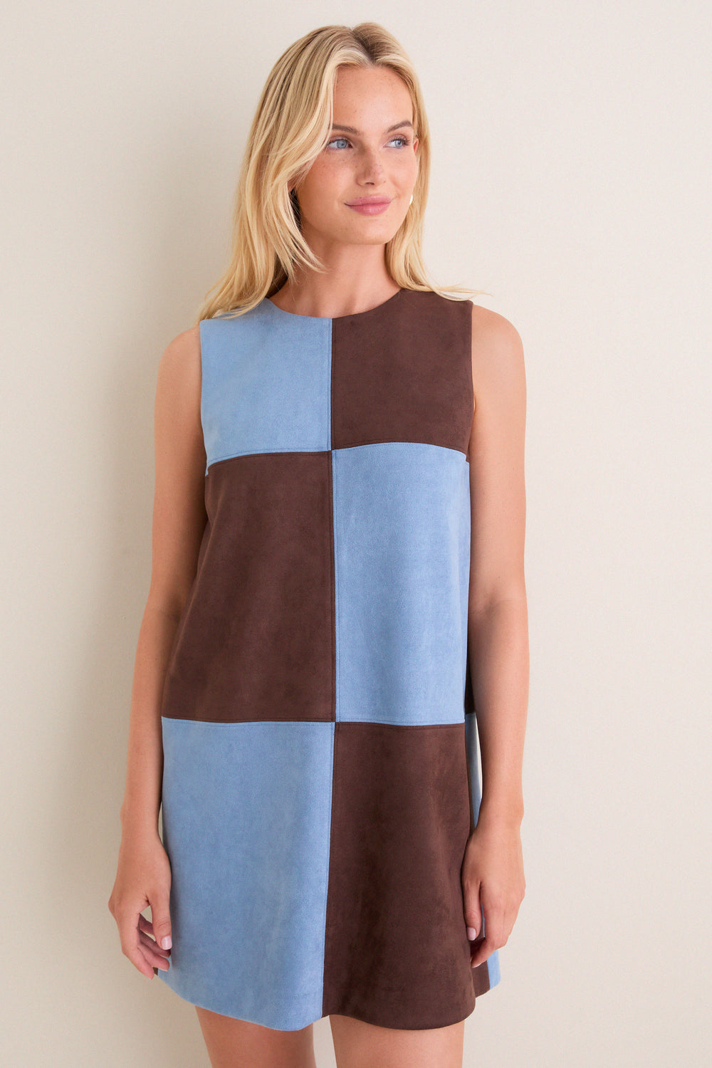 Ice Blue & Chocolate Faux Suede Beth Dress