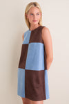 Ice Blue & Chocolate Faux Suede Beth Dress