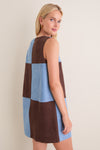 Ice Blue & Chocolate Faux Suede Beth Dress