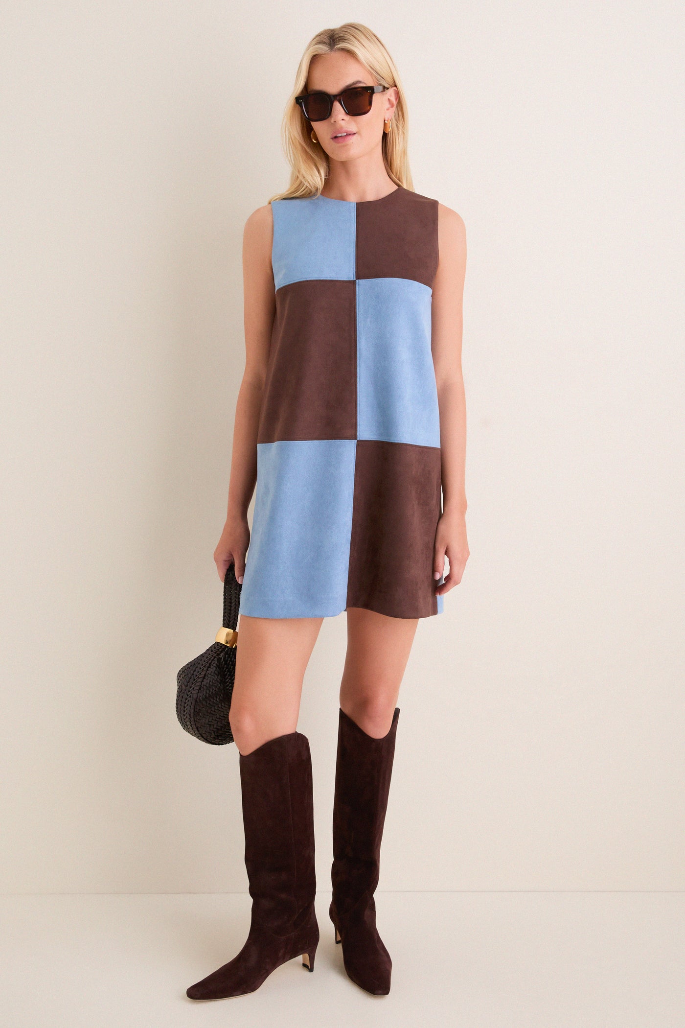 Ice Blue & Chocolate Faux Suede Beth Dress