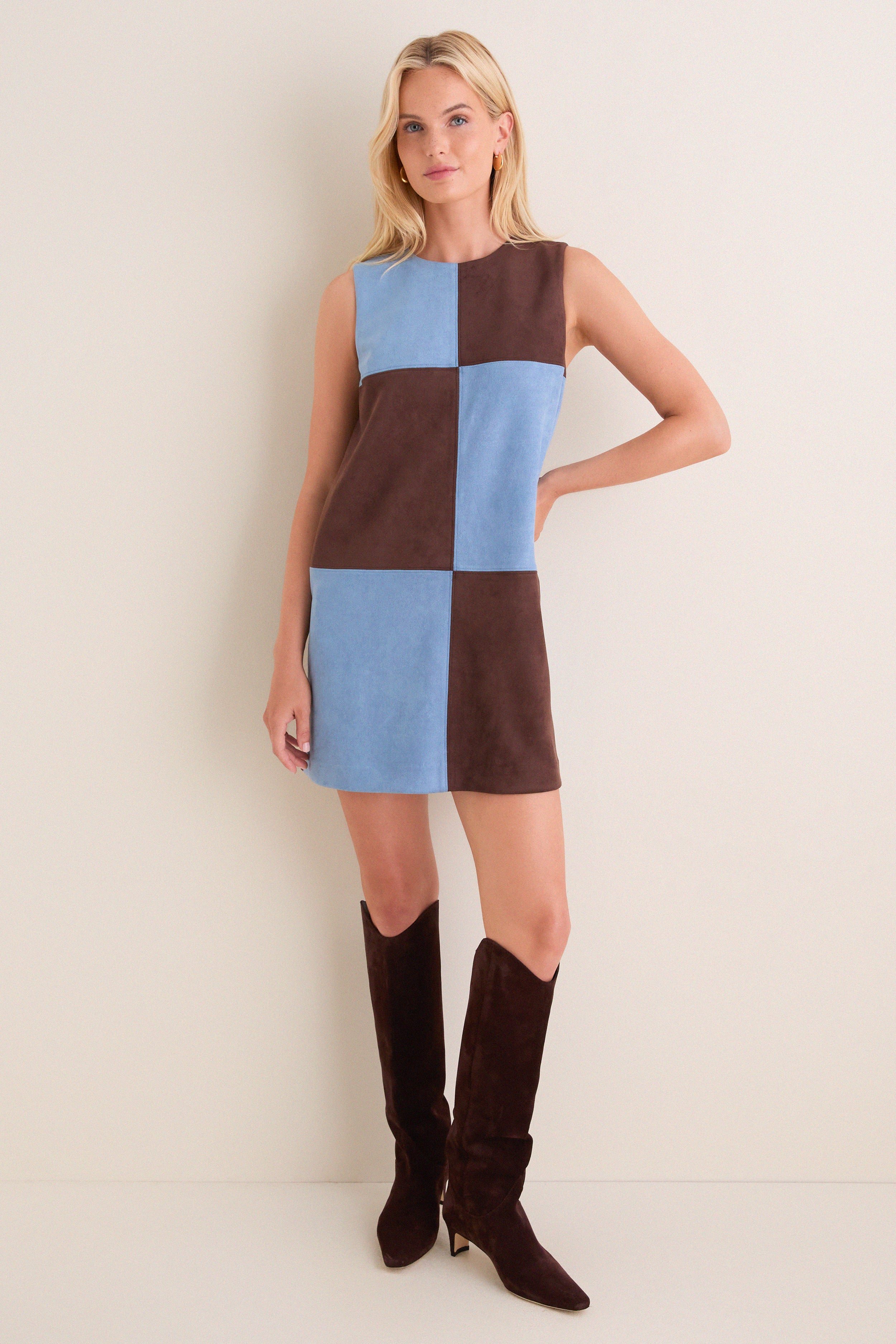 Ice Blue & Chocolate Faux Suede Beth Dress
