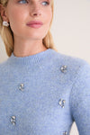 Ice Blue Embellished Bijou Crewneck Sweater