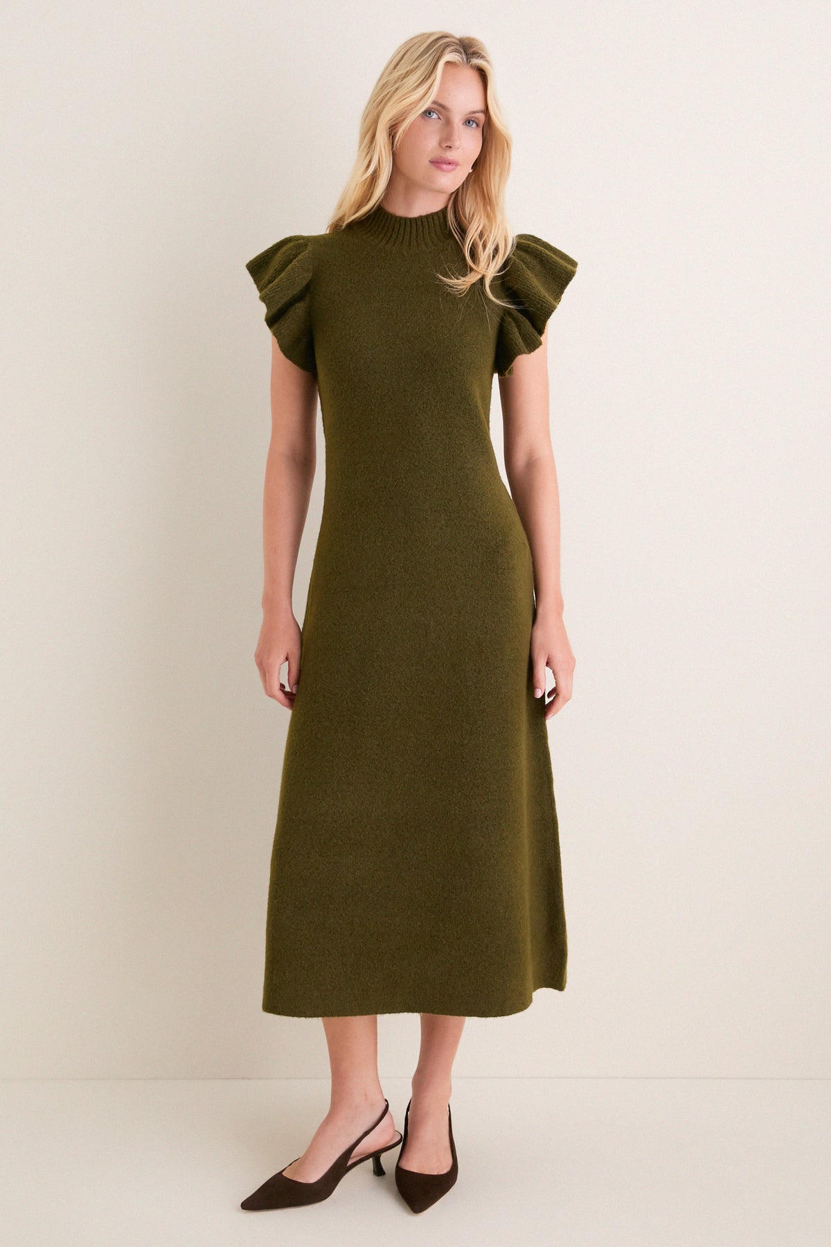 Olive Knit Martini Midi Dress