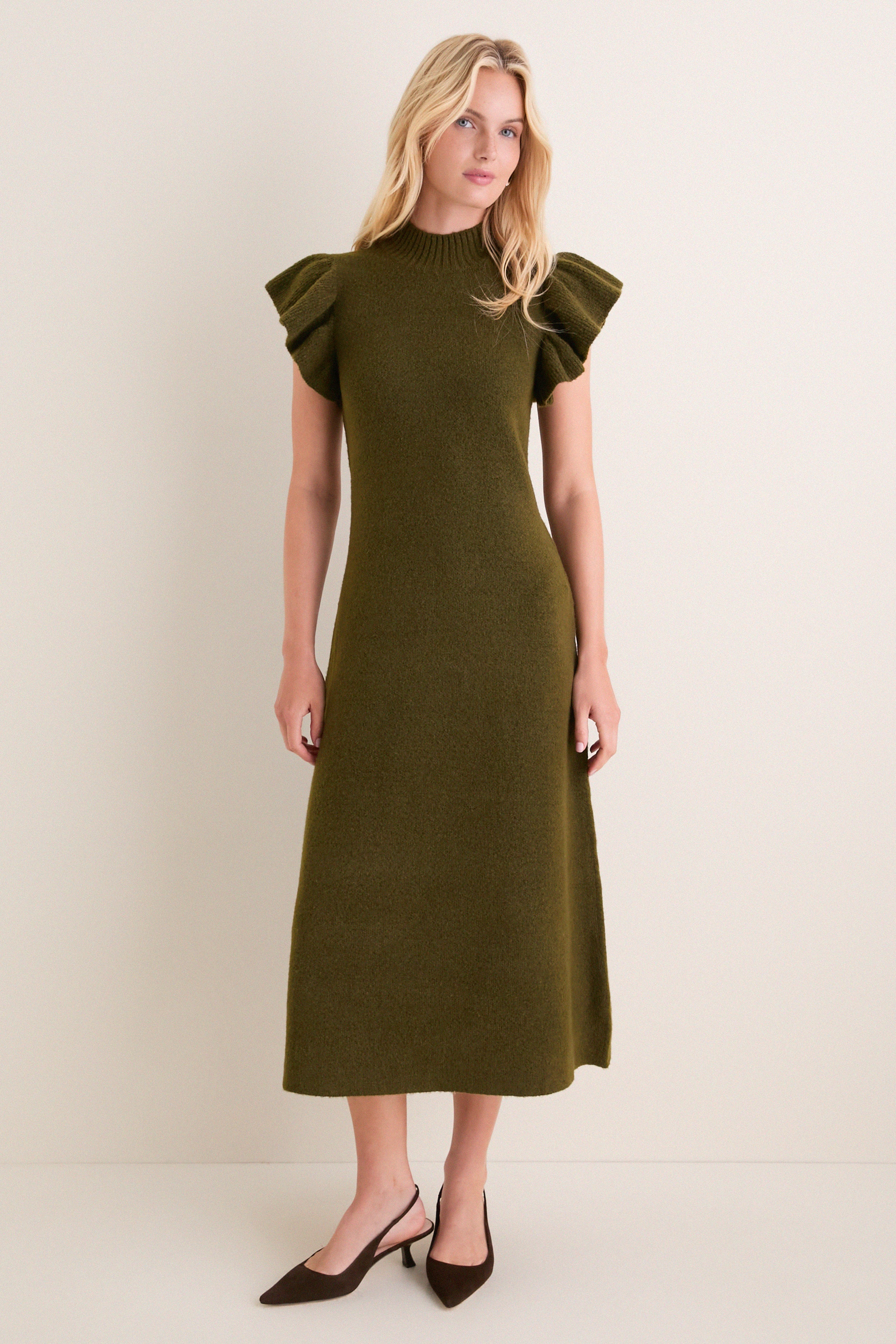Olive Knit Martini Midi Dress