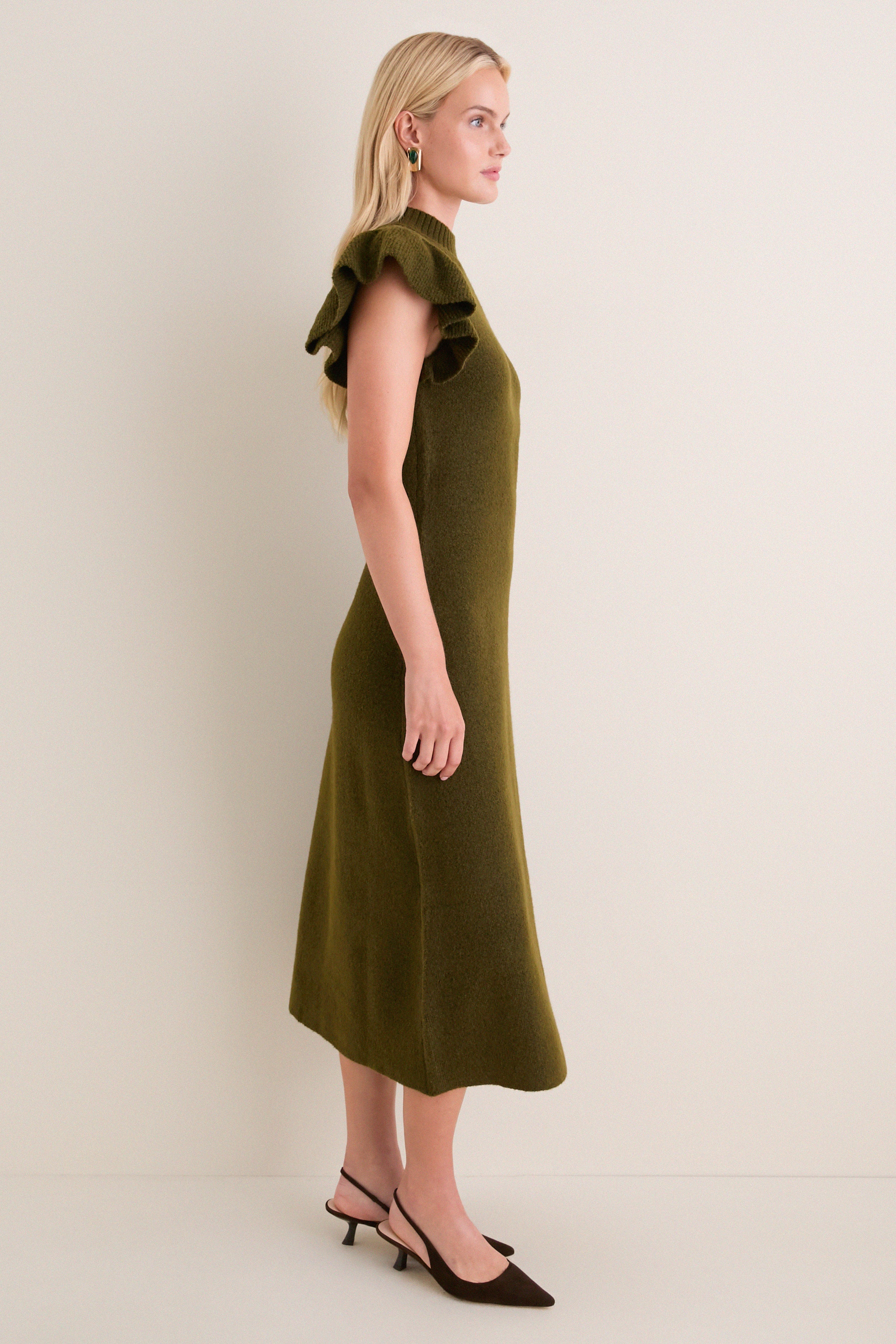 Olive Knit Martini Midi Dress