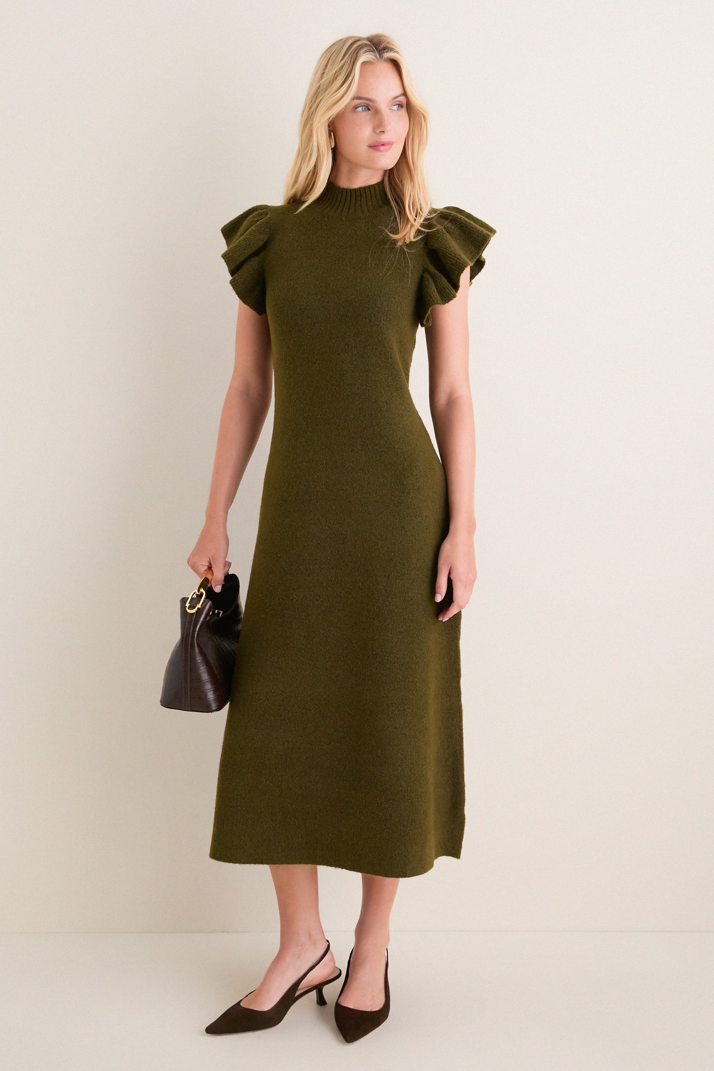 Hyacinth House Olive Knit Martini Midi Dress Olive / XXS