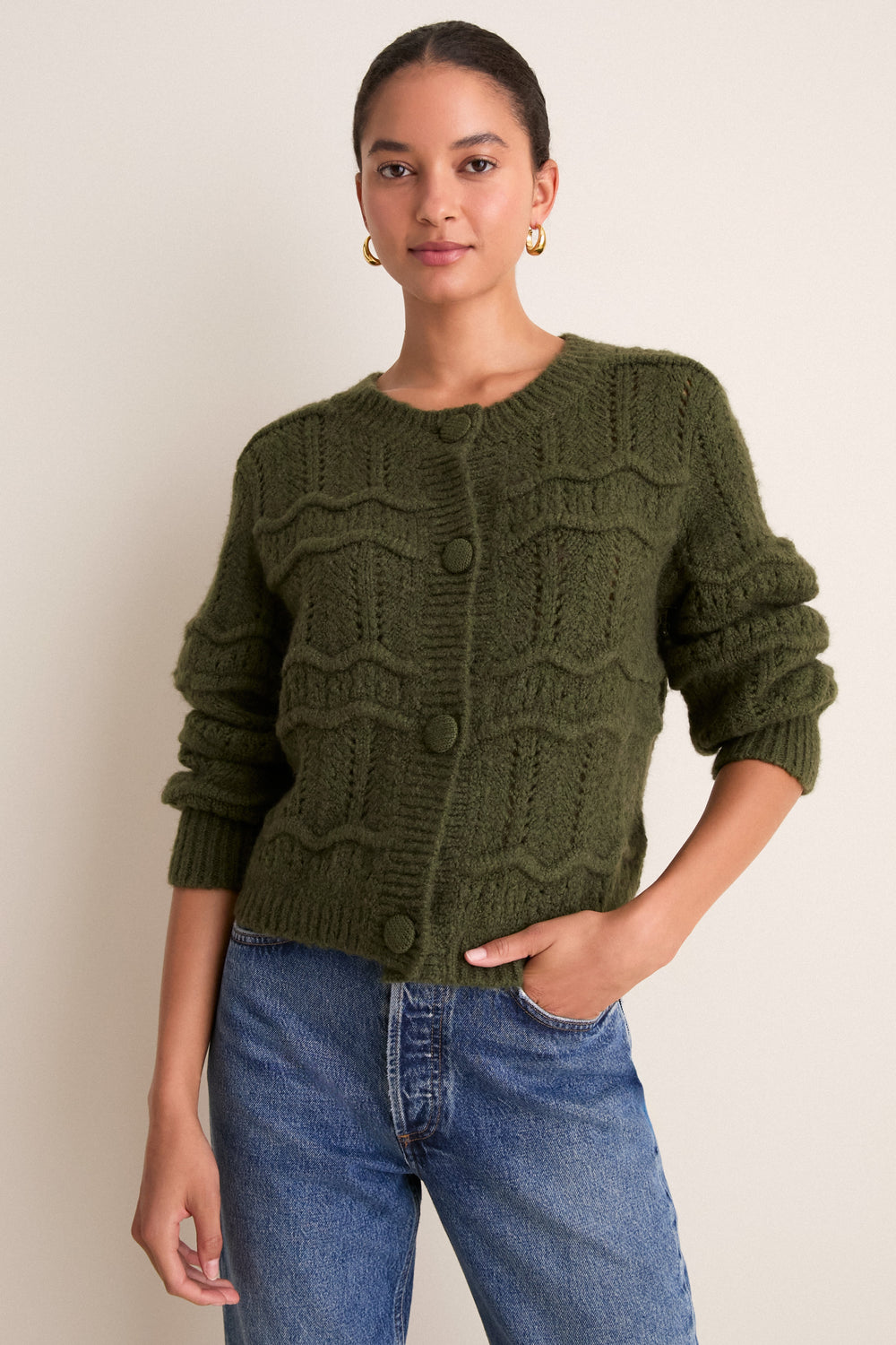 Olive Zig Zag Knit Nadia Cardigan