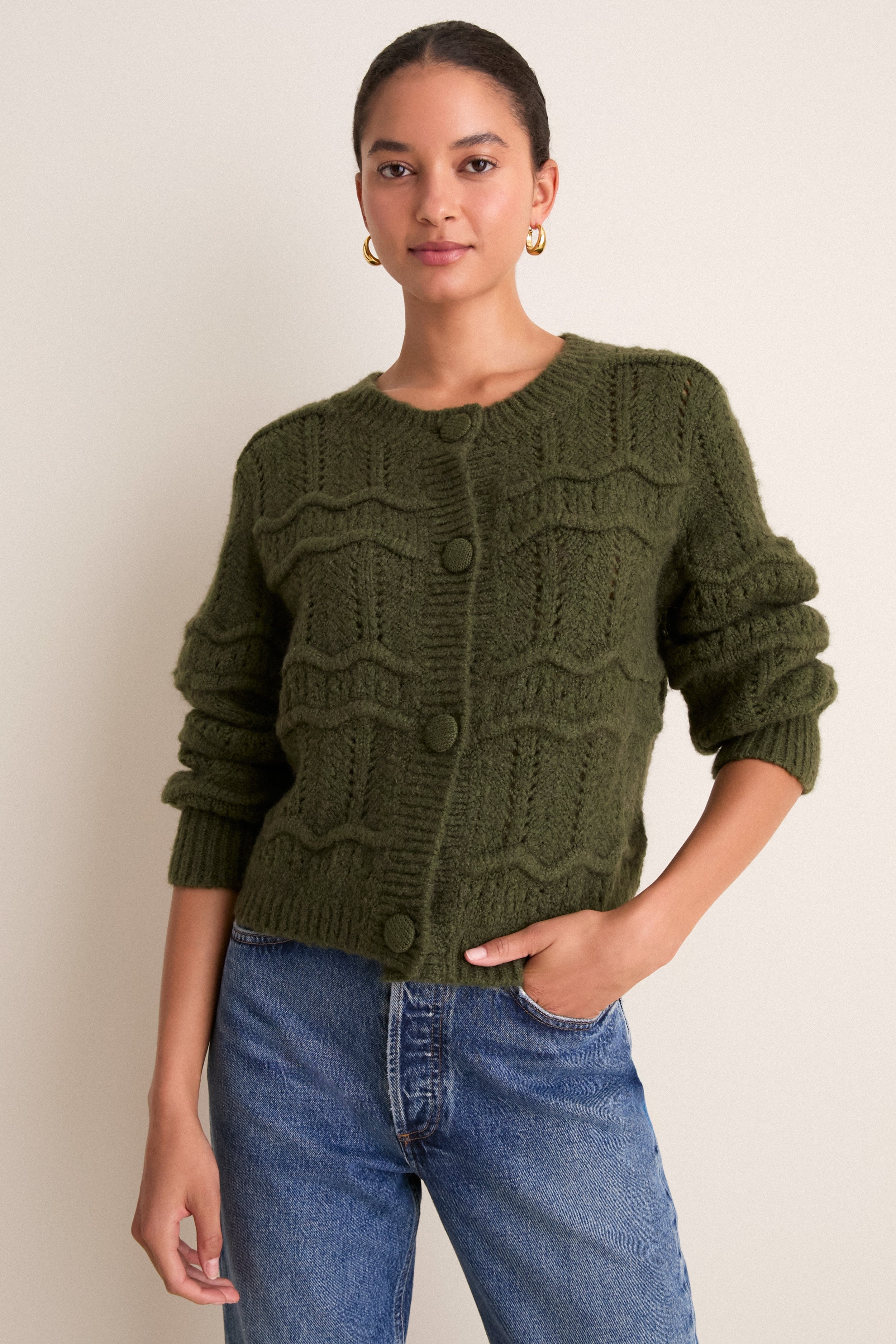 Olive Zig Zag Knit Nadia Cardigan
