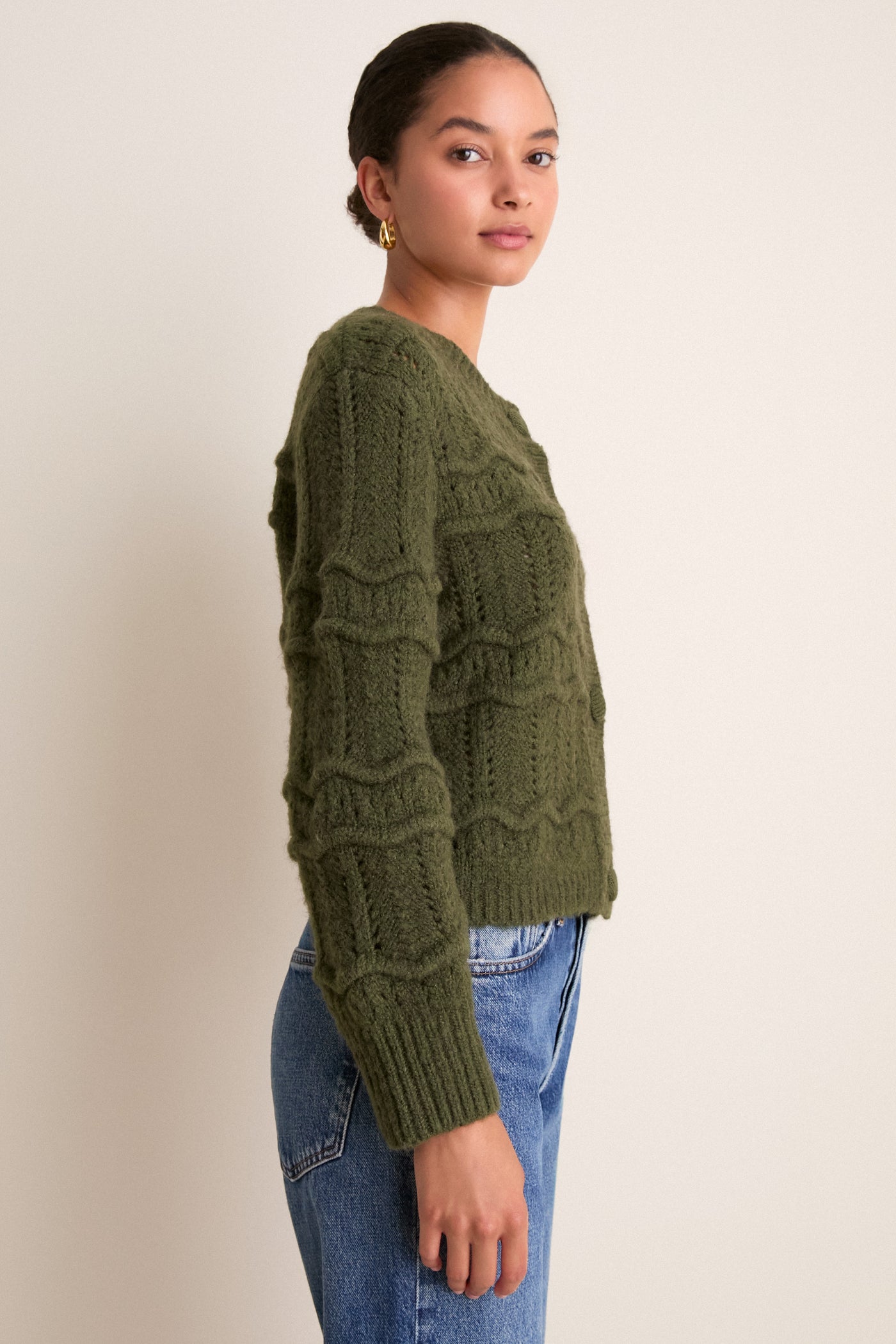 Olive Zig Zag Knit Nadia Cardigan