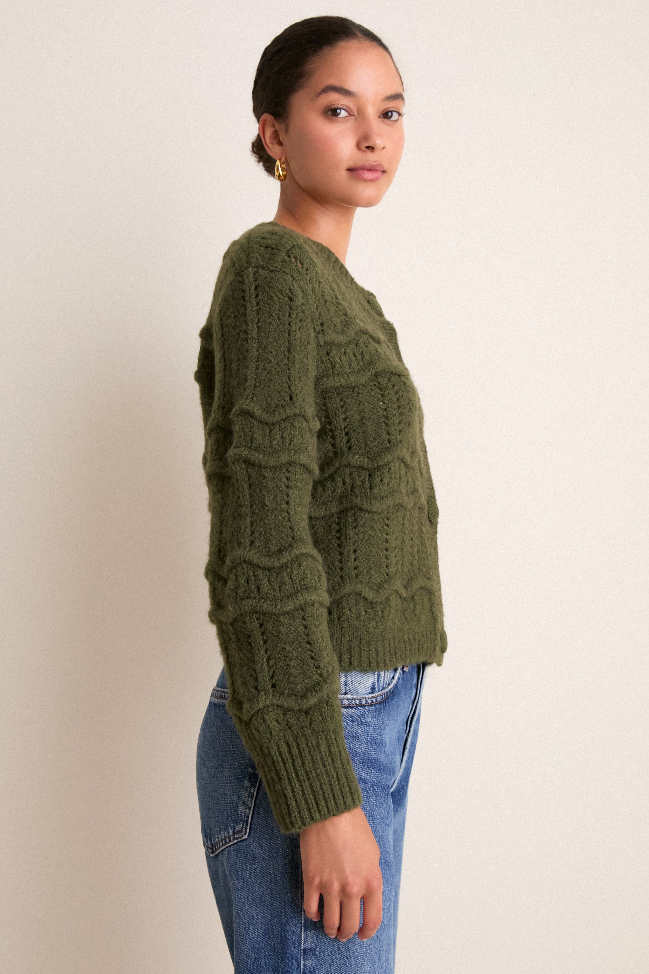 Olive Zig Zag Knit Nadia Cardigan