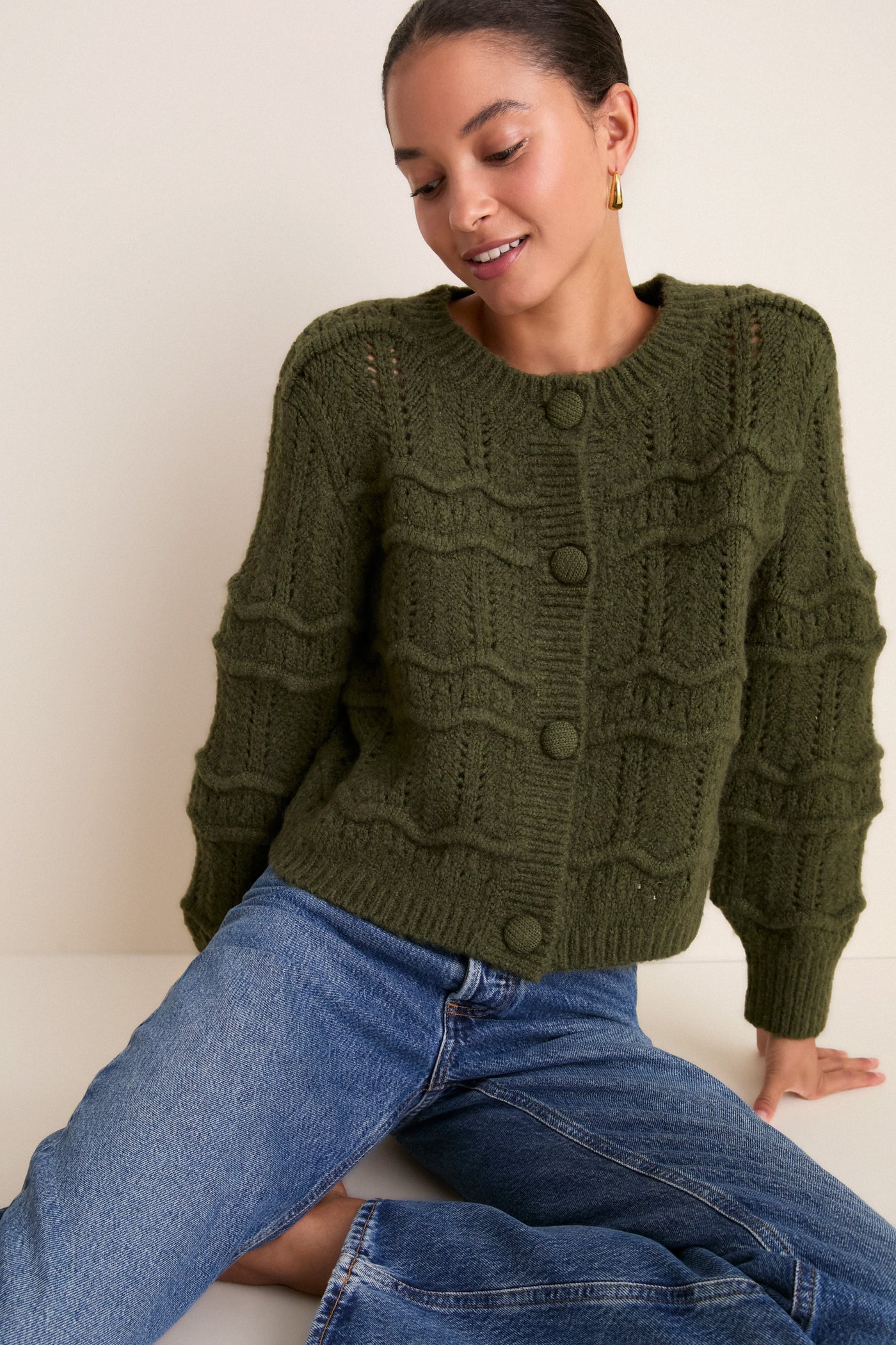 Olive Zig Zag Knit Nadia Cardigan