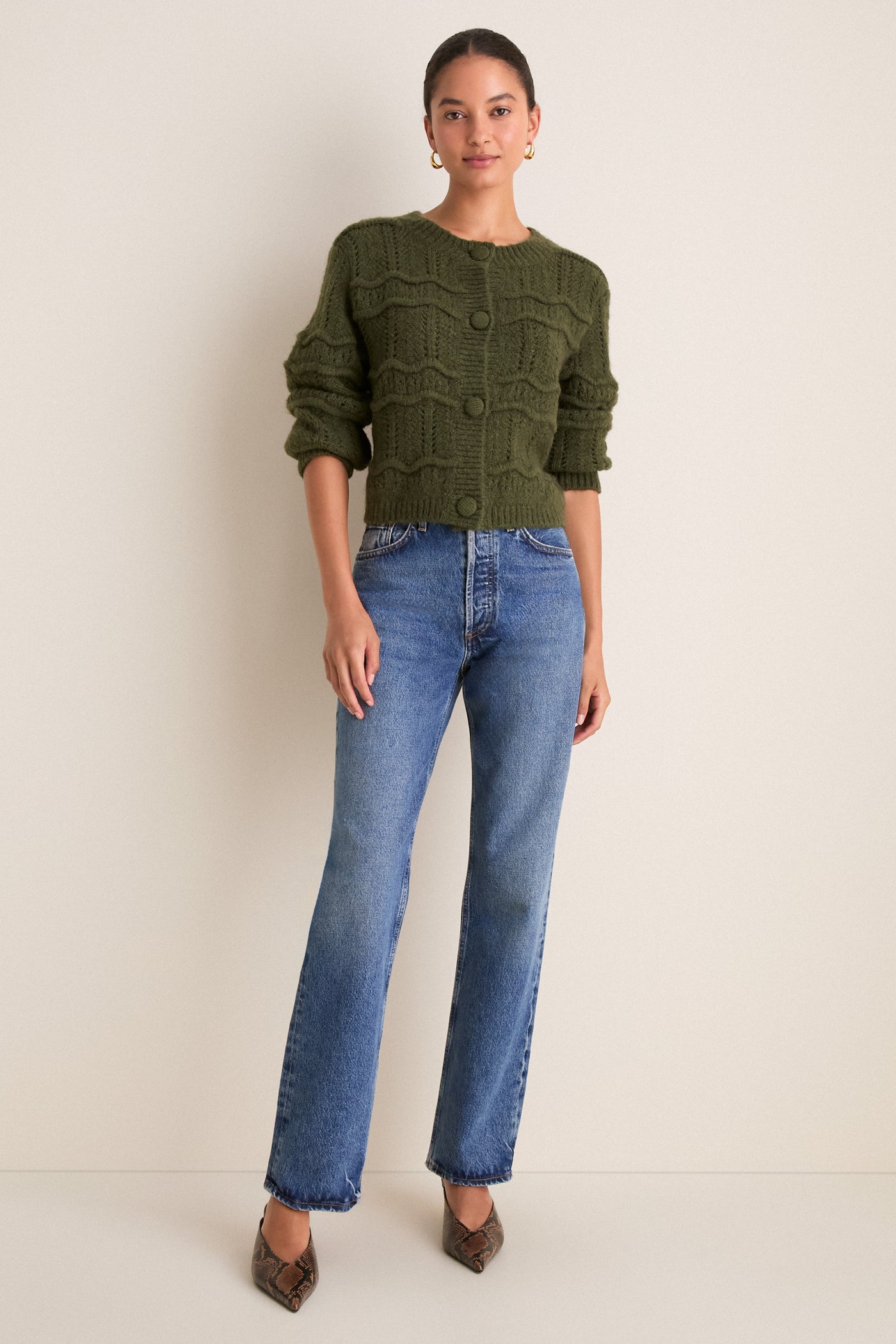 Olive Zig Zag Knit Nadia Cardigan