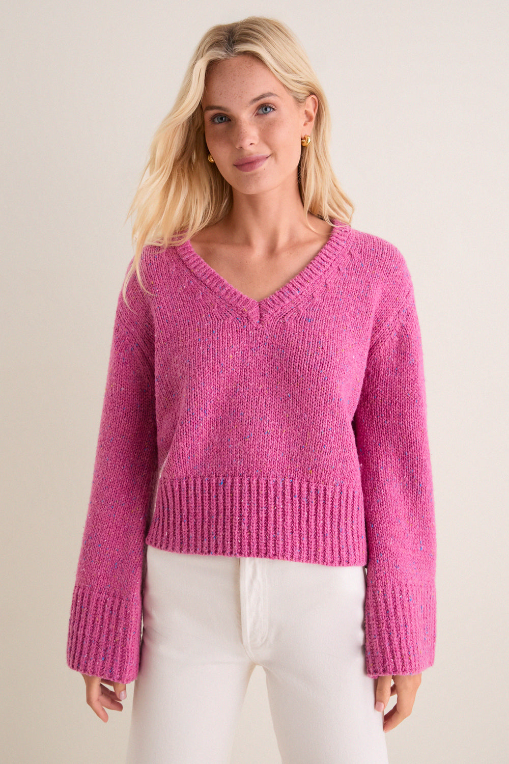 Marled Berry V-Neck Ashley Sweater