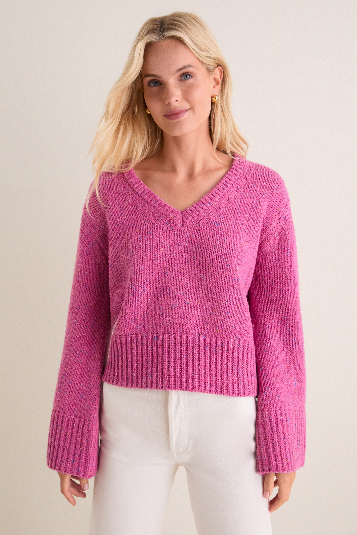 Marled Berry V-Neck Ashley Sweater