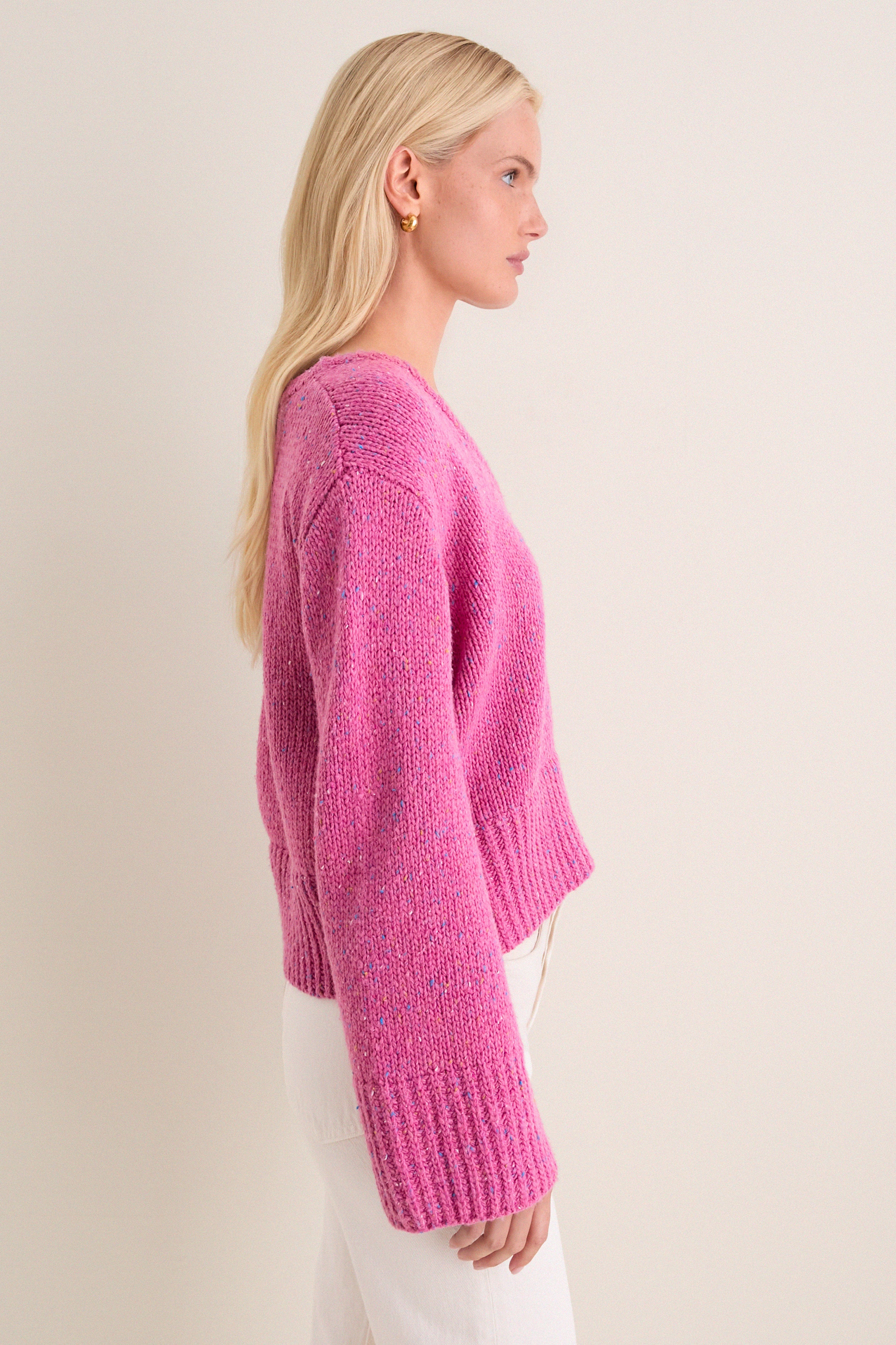 Marled Berry V-Neck Ashley Sweater