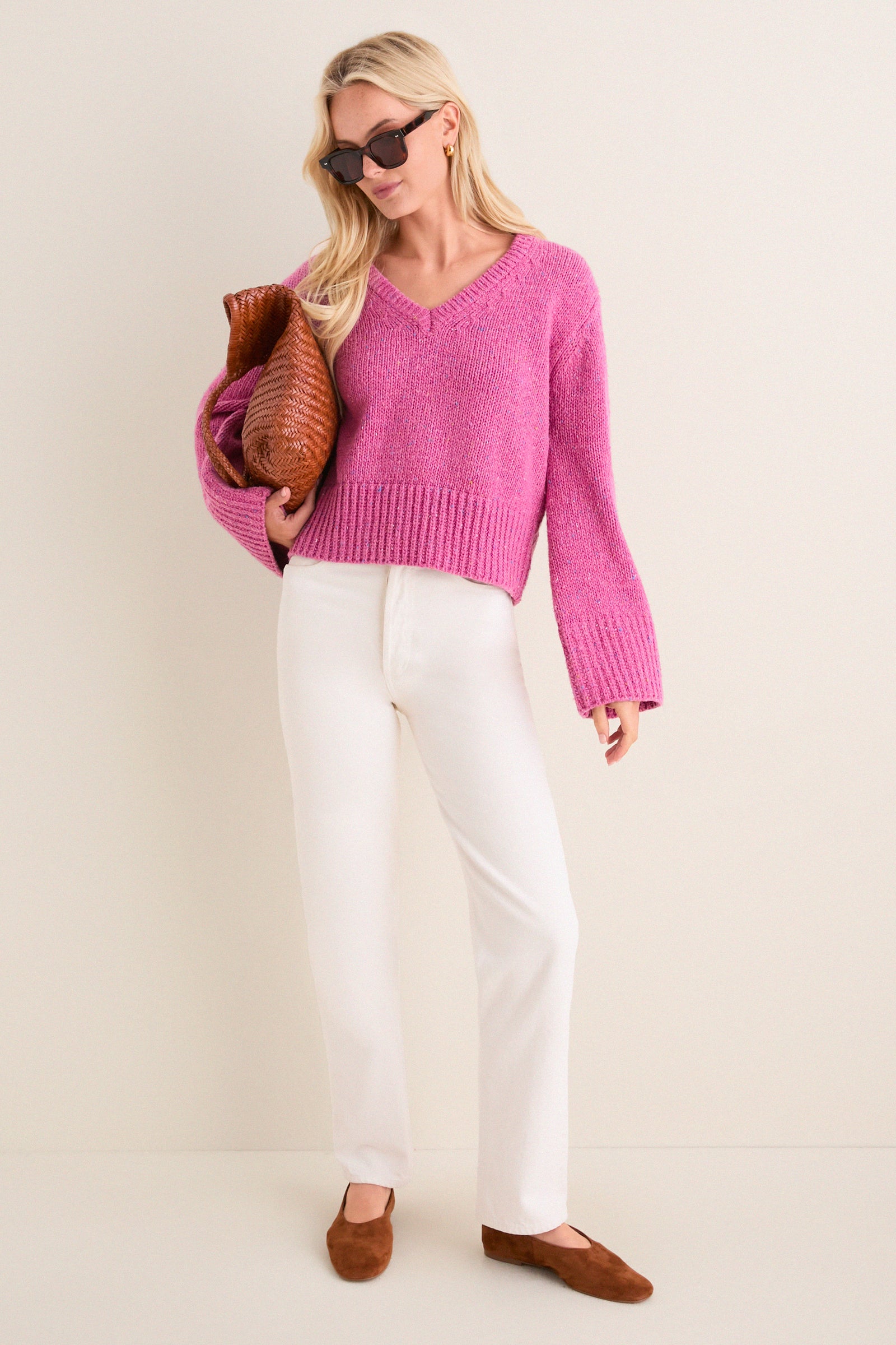 Marled Berry V-Neck Ashley Sweater