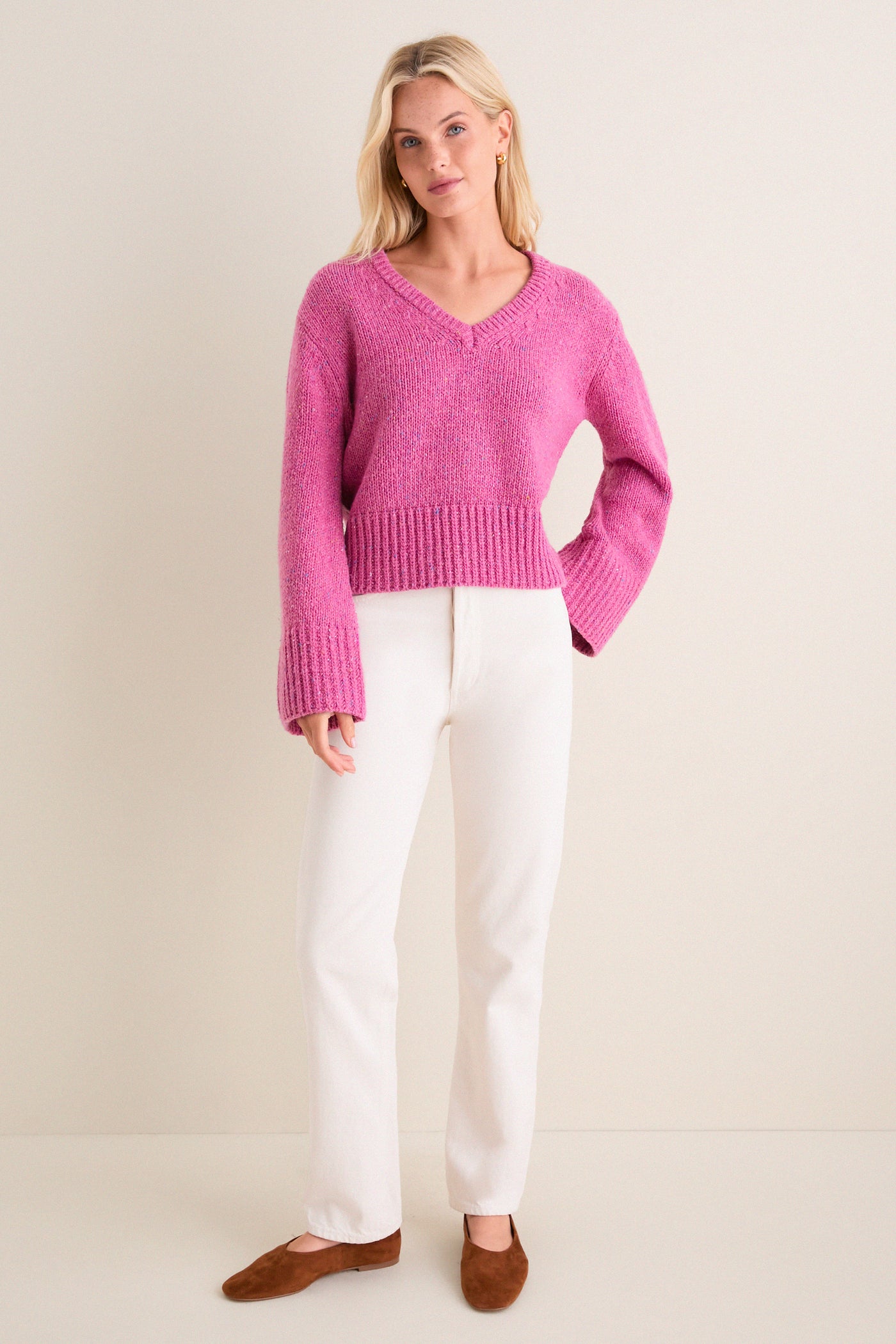 Marled Berry V-Neck Ashley Sweater