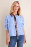 Blue Pinstripe & Bronze Sequin Sadie Button Down