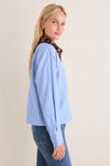Blue Pinstripe & Bronze Sequin Sadie Button Down