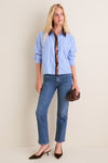 Blue Pinstripe & Bronze Sequin Sadie Button Down
