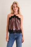 Brown Sequin & Black Lace Bradshaw Halter Tank