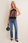 Brown Sequin & Black Lace Bradshaw Halter Tank
